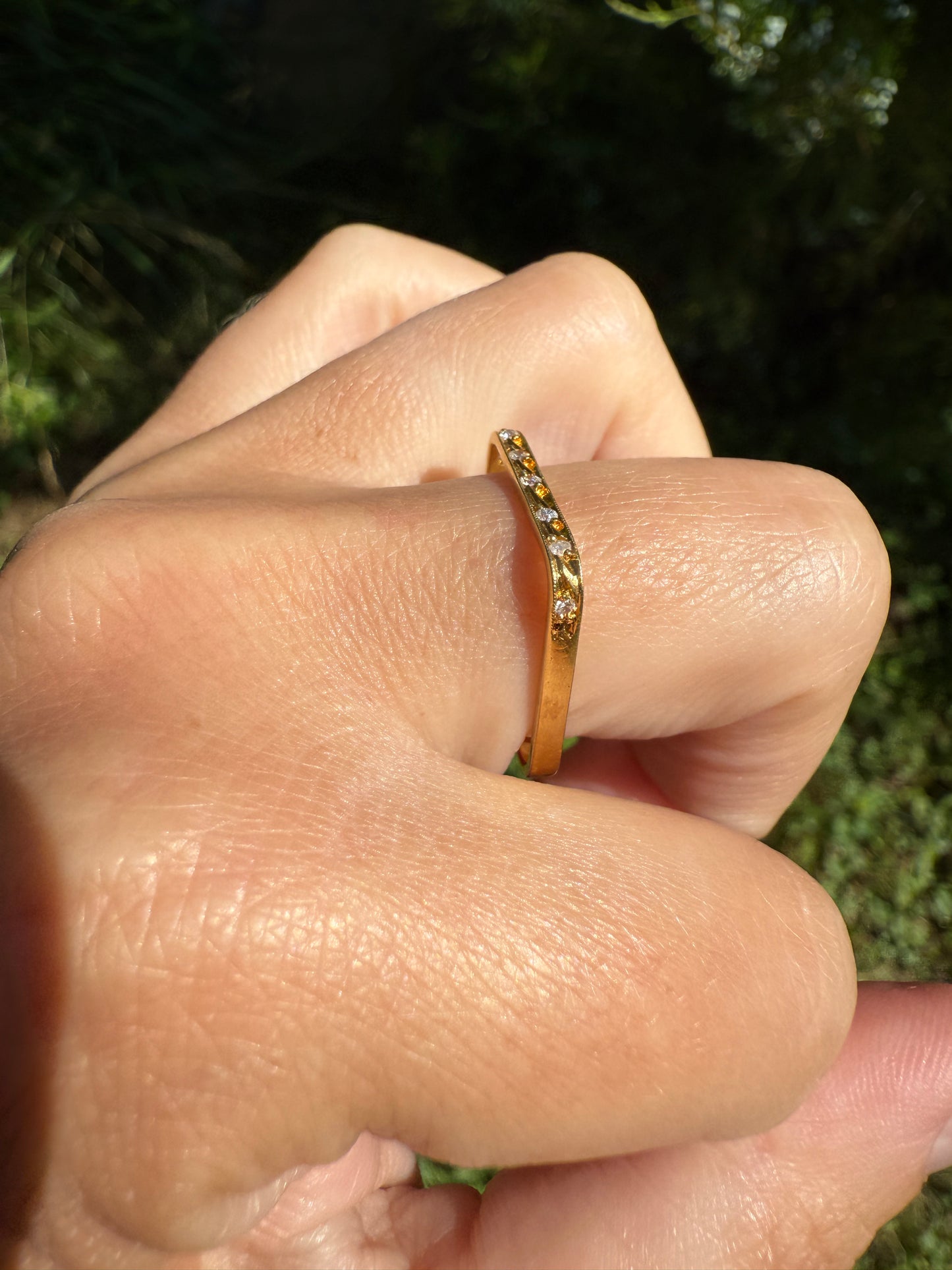 SQUARE Unique Vintage Skinny Band 18k Gold Solid Stacker Ring Geometric Single Cut Diamonds Seven Stone Skinniest Dainty Minimalist