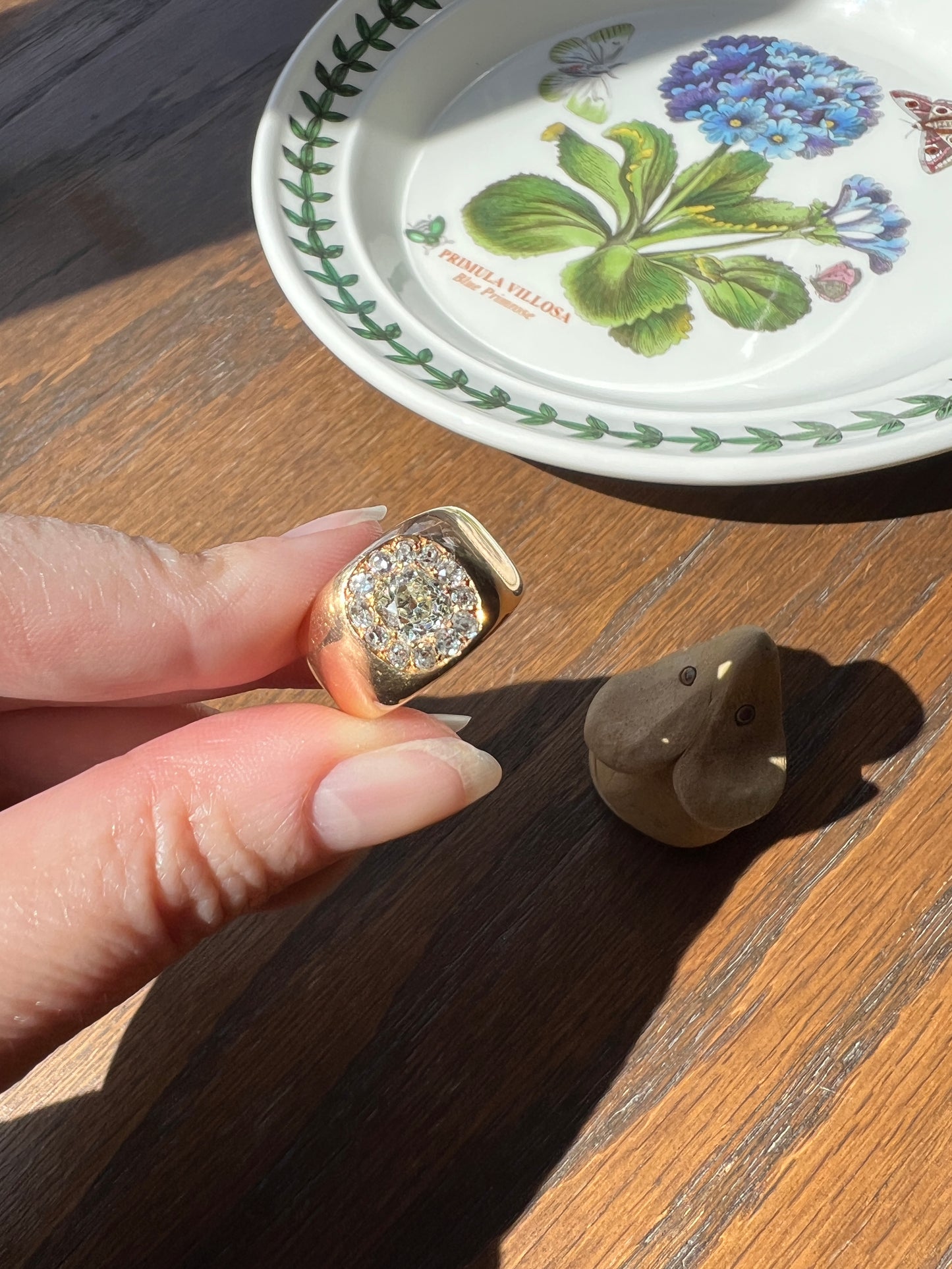 ANTIQUE 1 1/4 Carat Eye Clean Old Mine Cut DIAMONDS Chunky 18k Gold 12mm Wide Cigar Band Cluster Halo Ring French Cobblestone