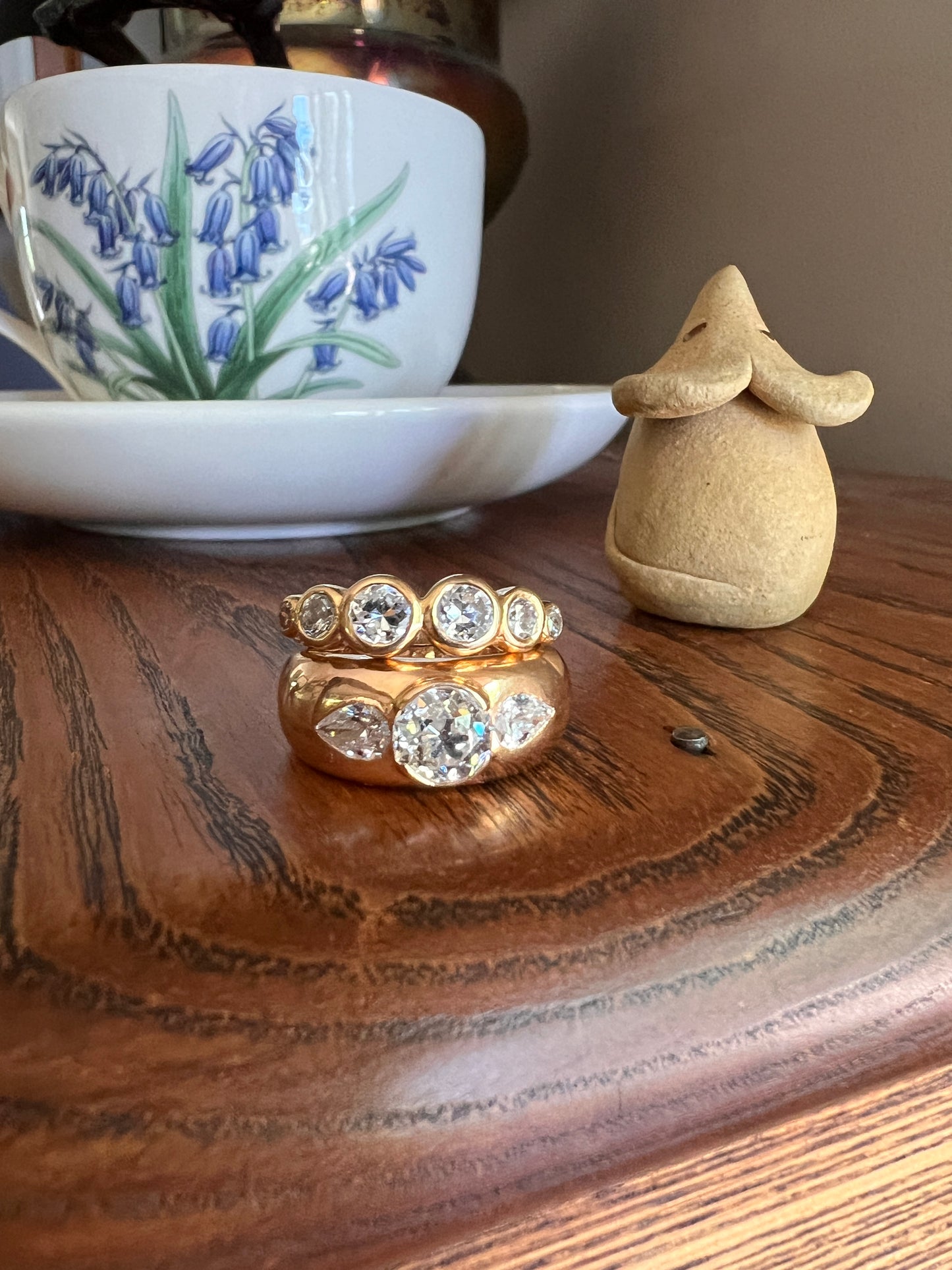 Unique SIX Stone .84 Carat Old European Transitional Cut DIAMOND Set Band Stacker Ring 18k Gold French Vintage