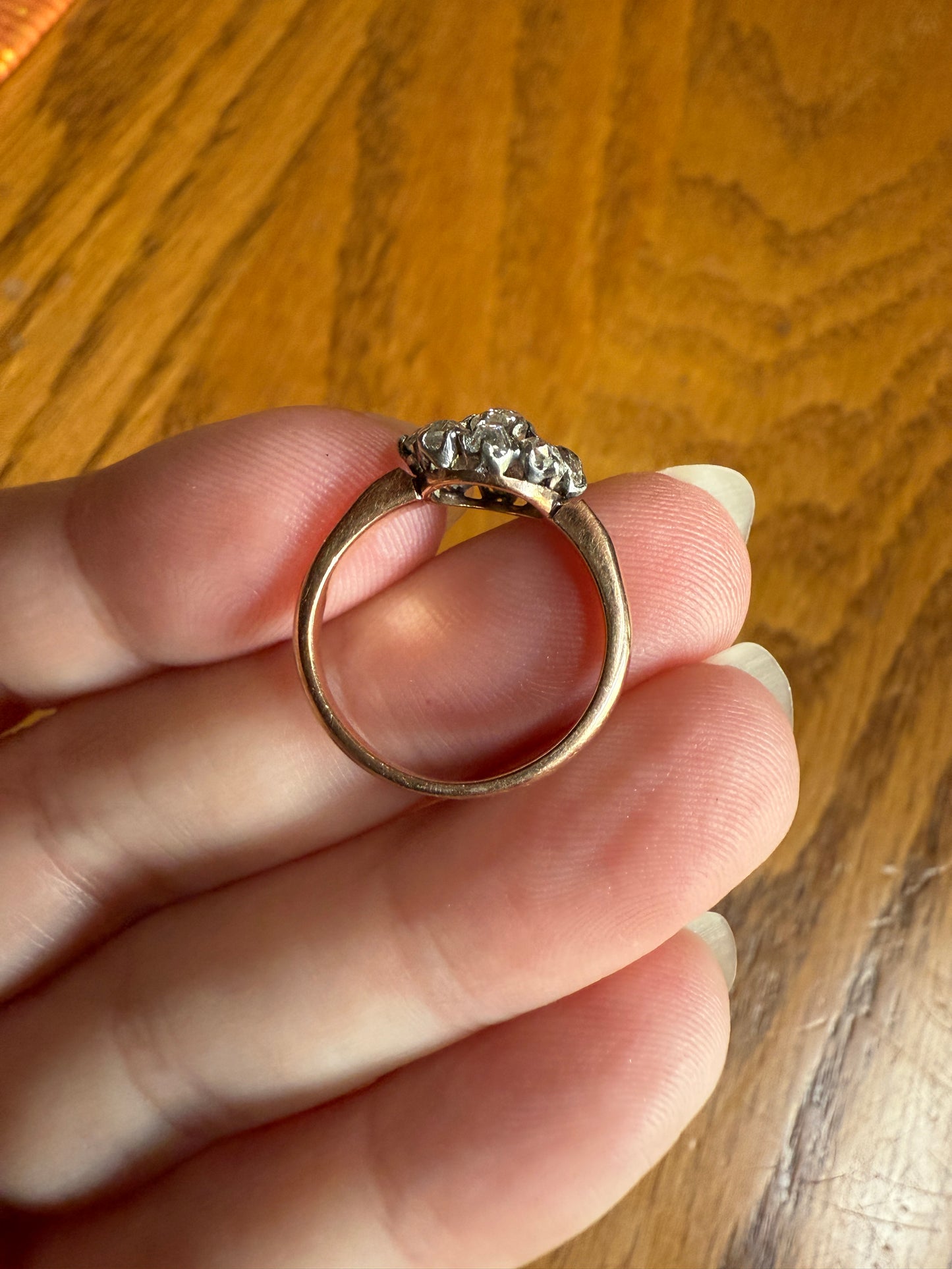 Old Mine Cut DIAMOND Daisy Cluster Halo French Antique Ring 18k Gold Platinum Victorian Belle Epoque