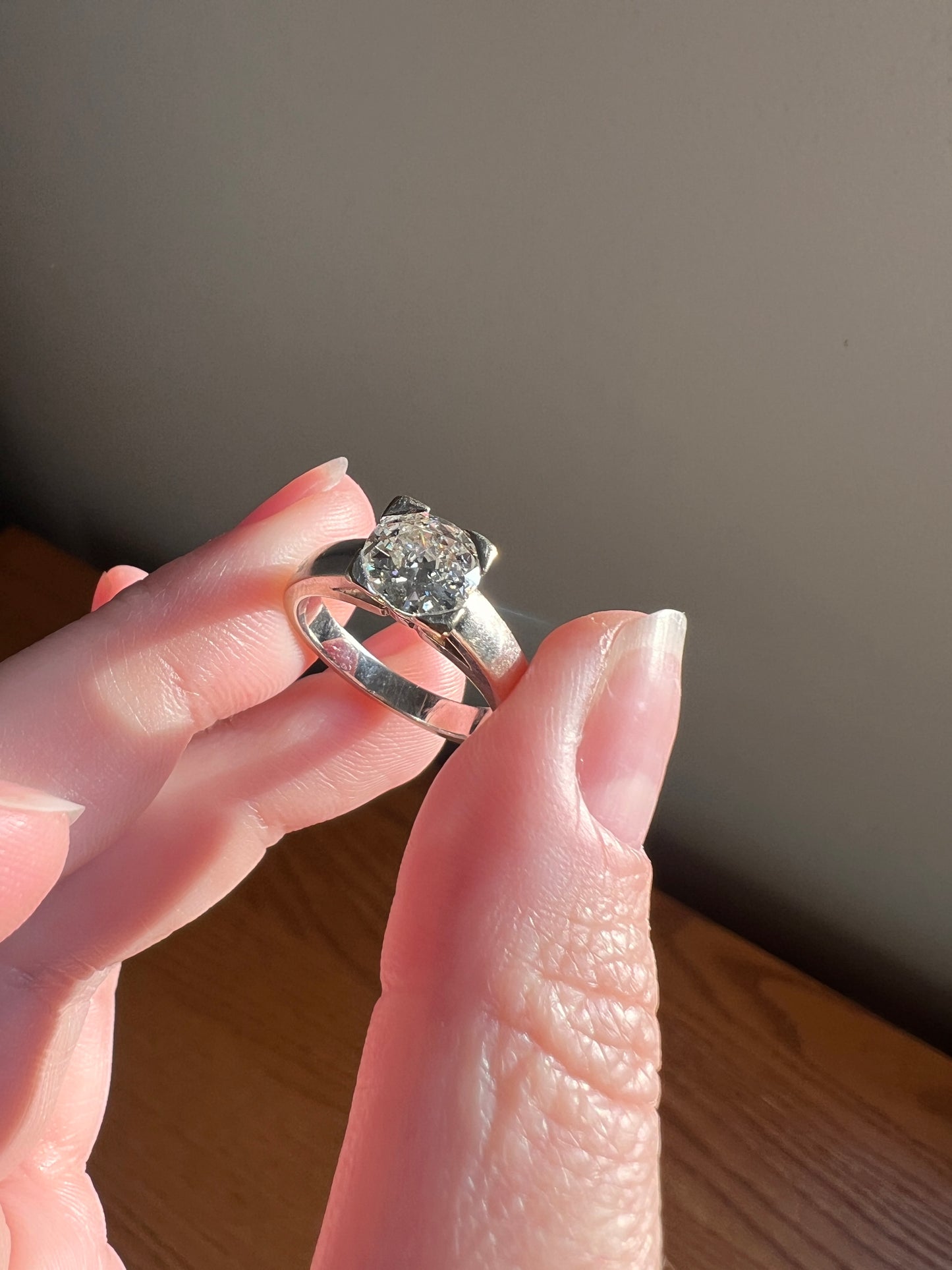 Chunky Antique 1.1 CARAT Eye CLEAN Old European Cut DIAMOND Square Setting Solitaire Engagement Ring 18k White Gold