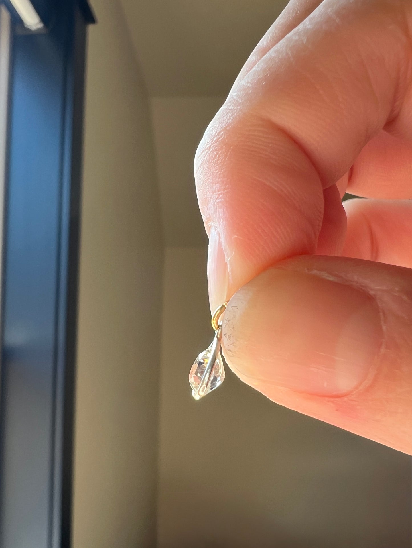 Antique .54 Carat PEAR Natural Old Mine Cut DIAMOND Chunky Dangle Pendant 18k White Gold 9k YG Loop Minimalist Bracelet Necklace Charm
