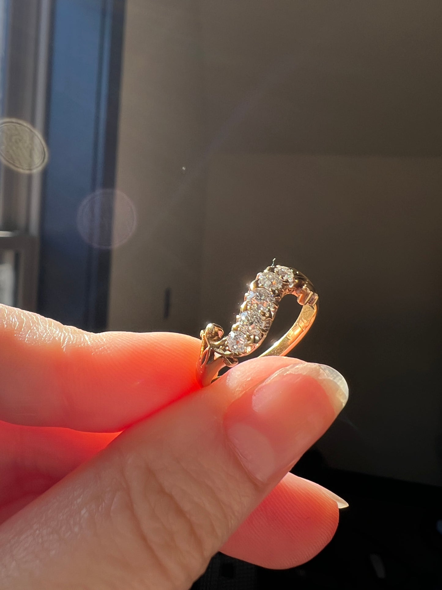 RESERVED - Final Payment - SWIRL Old Mine Cut DIAMOND Five Stone Band Crossover Ring Swirl Band 18k Gold Antique Bypass Ornate Stacker Victorian