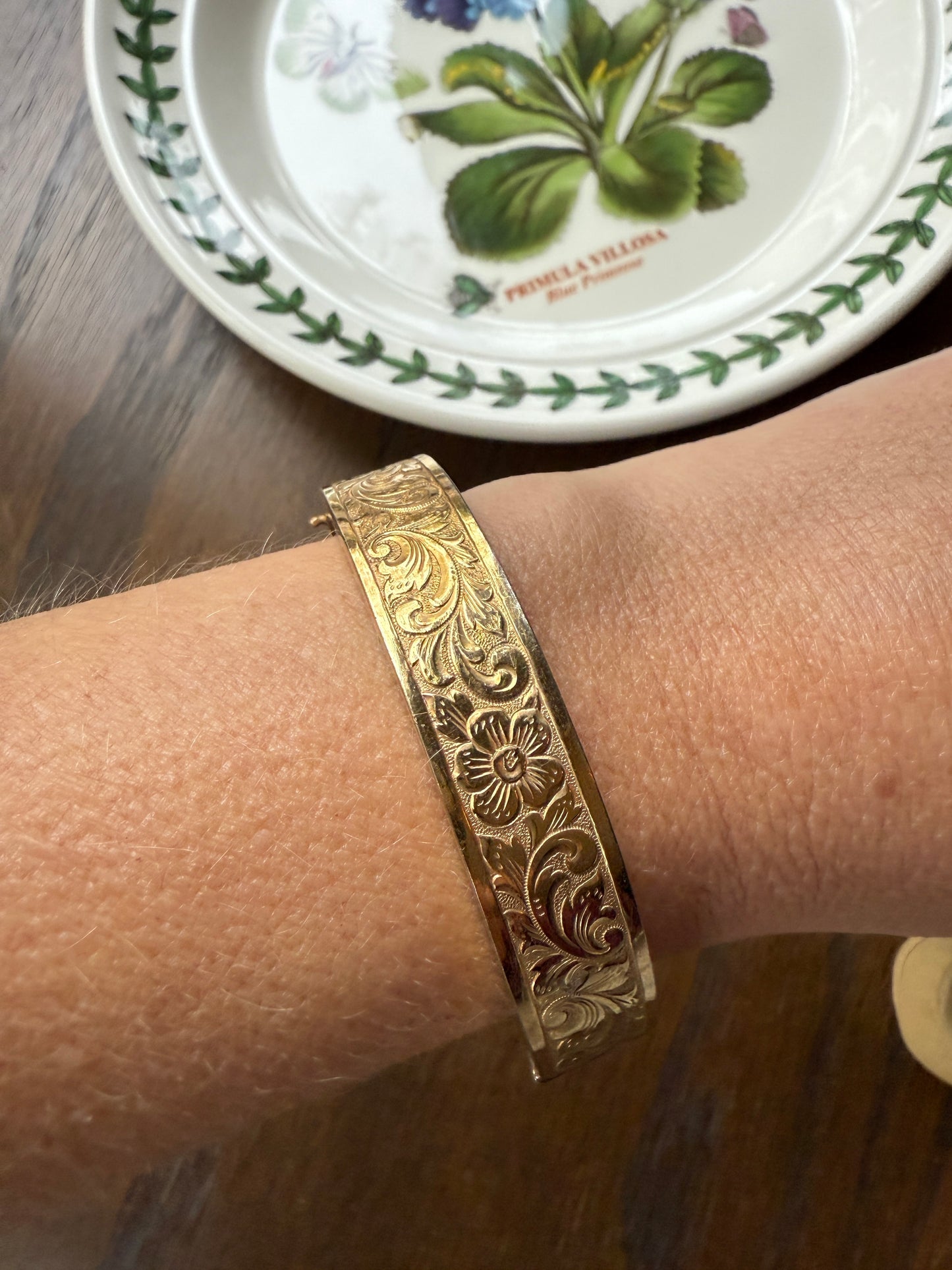 French Vintage to Antique FLORAL Gold Filled Bracelet Hinged Bangle