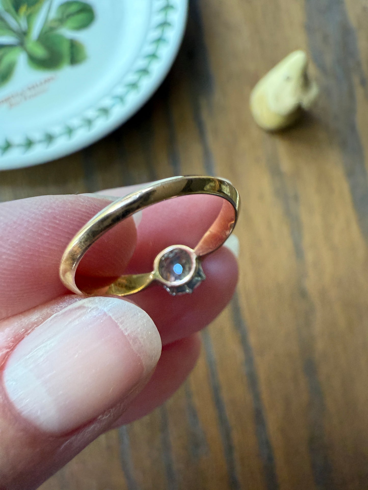 Antique Eye Clean .65 Carat Elongated Old Mine Cut DIAMOND French Solitaire Engagement Ring Stacker 18k Gold Wedding Prong Set OMC Gift