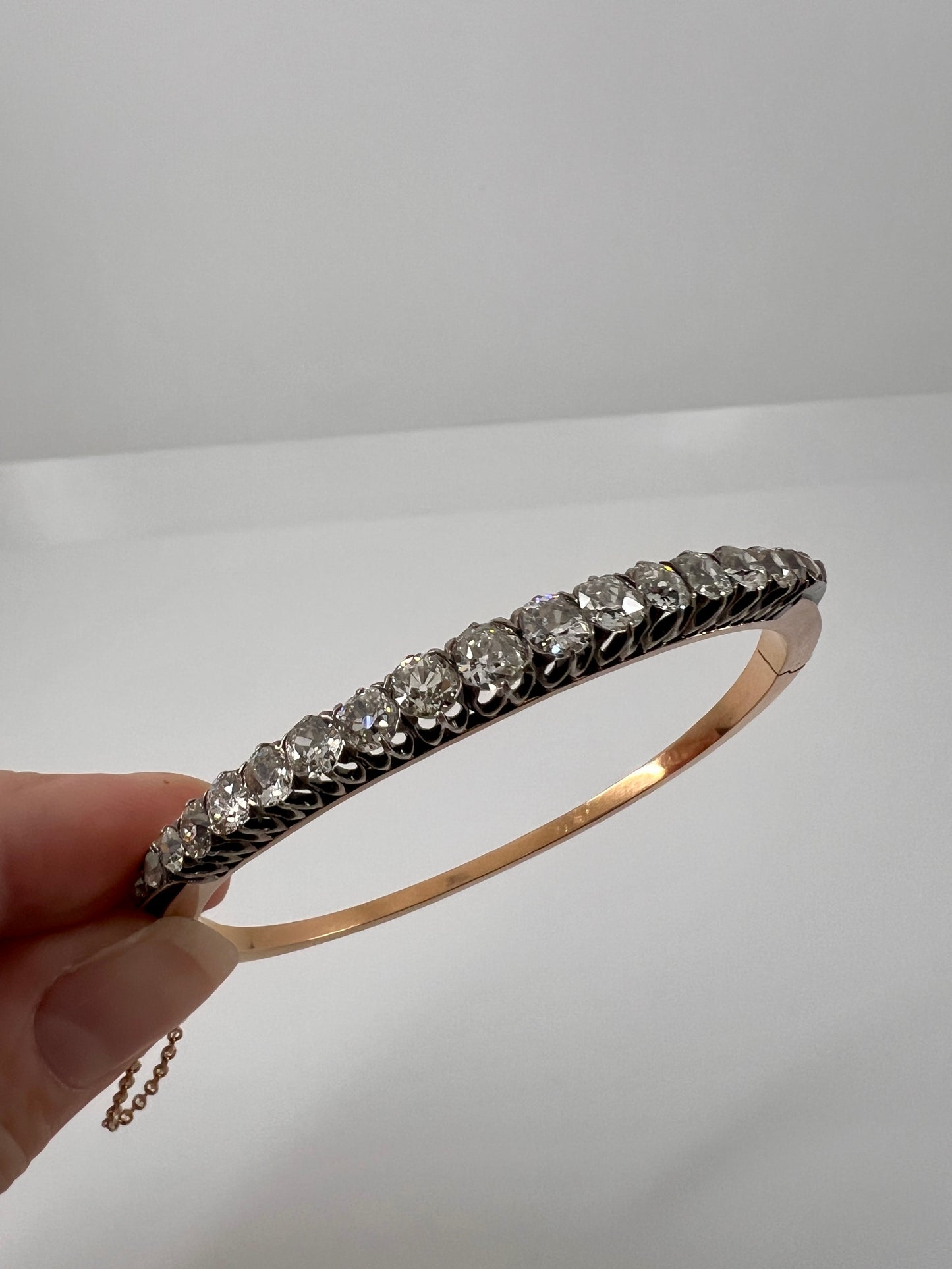 Antique 4.35 CARAT Old Mine Cut DIAMOND Encrusted Hinged Bangle Line Bracelet 18k Gold Victorian Wriststack