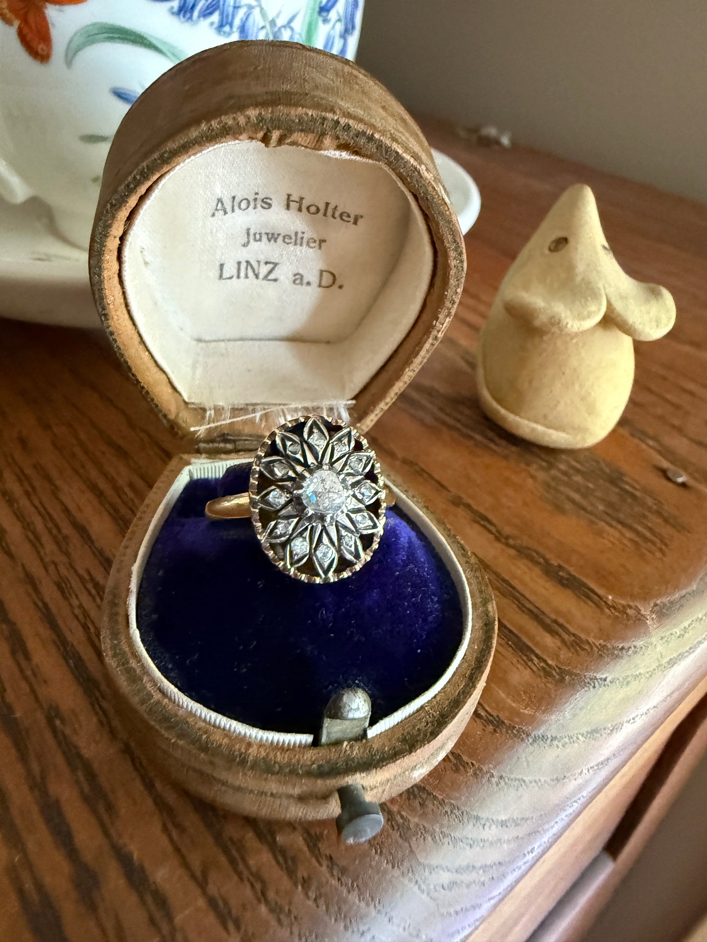 Georgian Era Antique Spanish Iberian Rose Cut Diamond Ring Oval Floral Sunburst Cupped Domed Back 18k Gold Silver