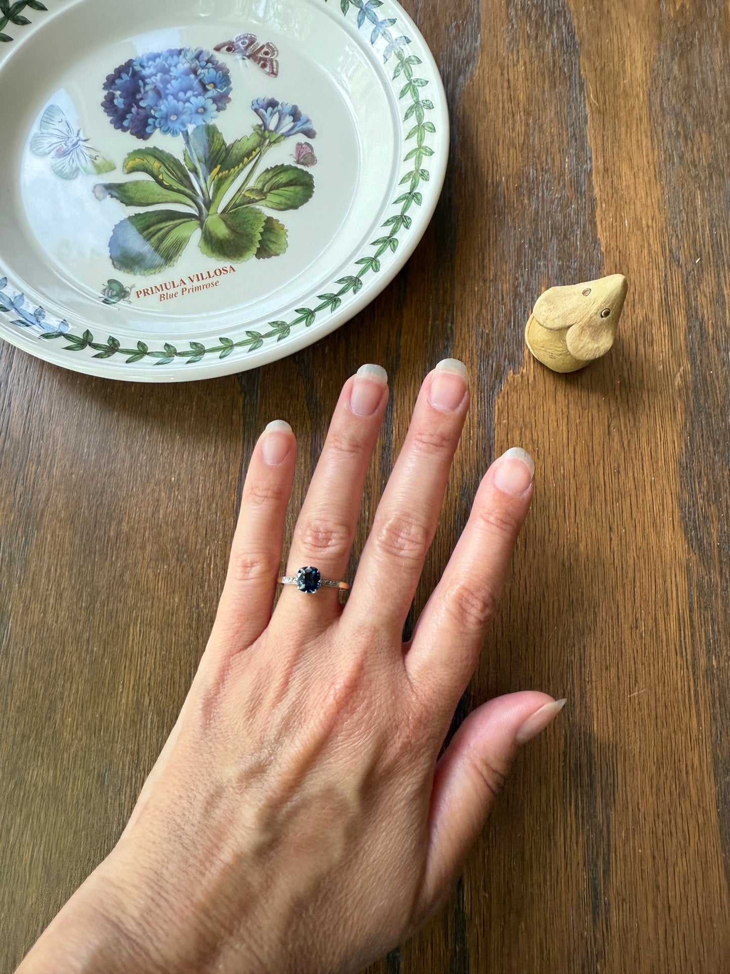 French Antique Old Cut Peacock Blue Green SAPPHIRE Rose Cut DIAMOND Natural Antique Solitaire w/ Accents Alt Engagement Ring