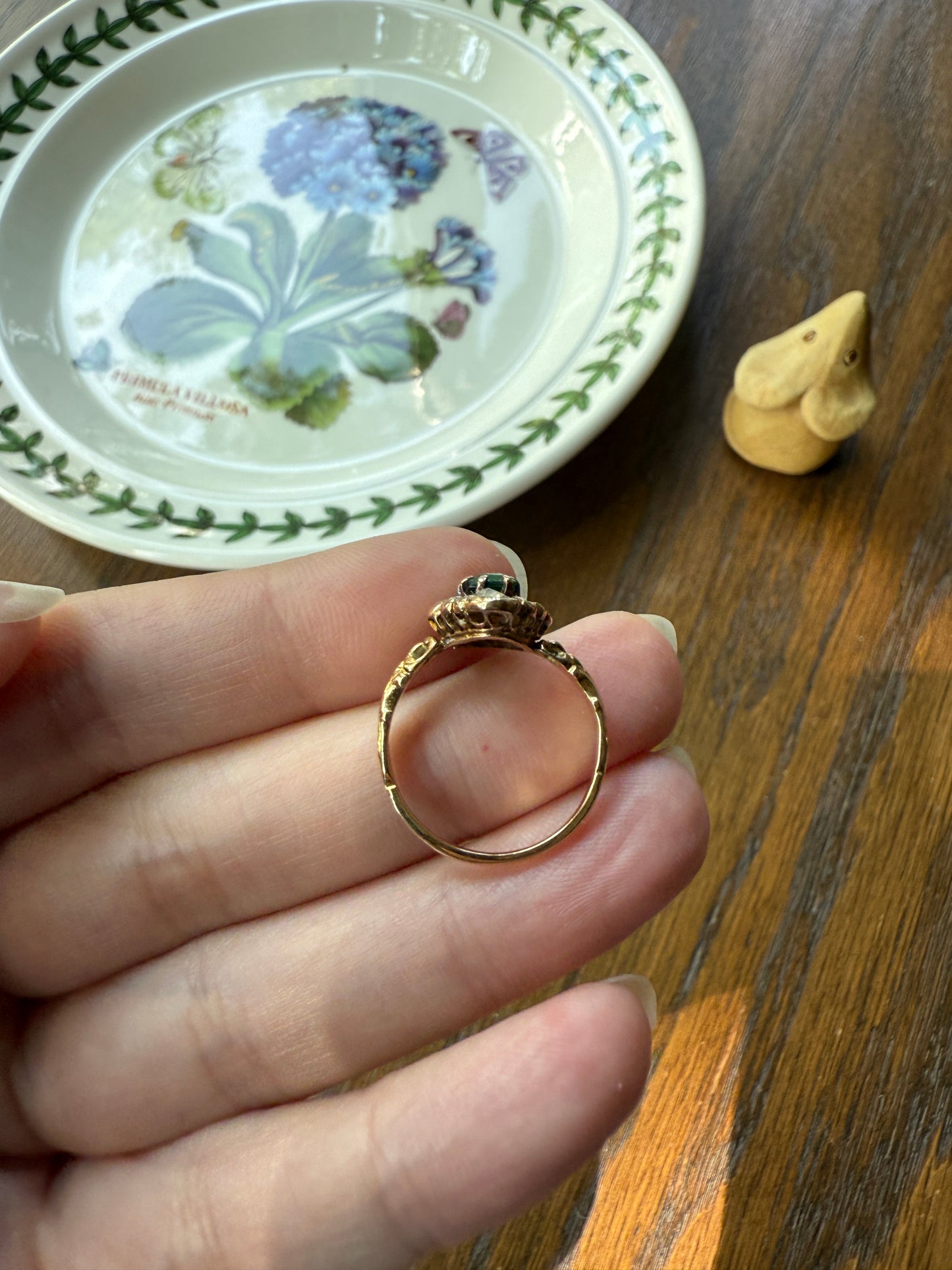 BOWS Green Spinel Rose Cut DIAMOND Cluster Halo French Antique Ring 18k Gold Victorian Art Nouveau Belle Epoque
