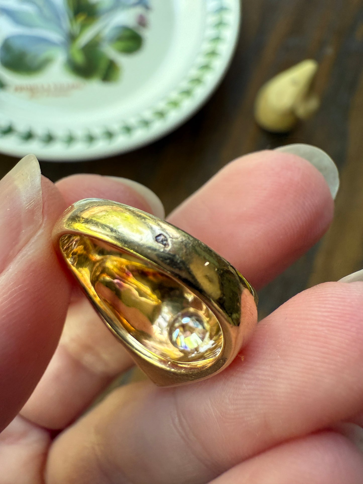Vintage 1 Carat VVS1 A+ Quality DIAMOND Chevron Ring With DATED RECEIPT French 18k Gold Unisex Gypsy Solitaire Chunky Wide Band