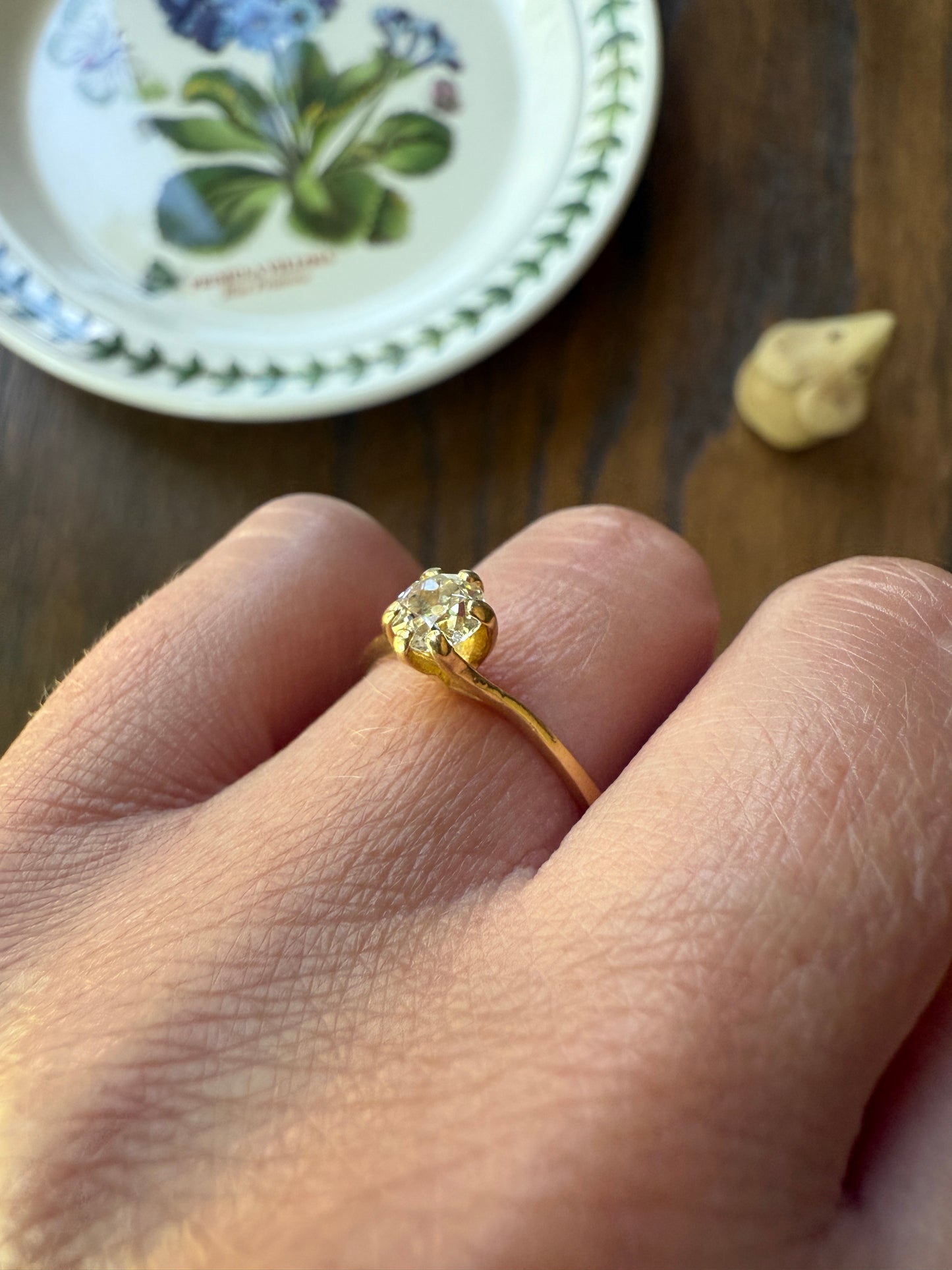 Antique .5 Carat Eye Clean Old Mine Cut Diamond 18k Gold French Swirl Setting Engagement Ring Solitaire