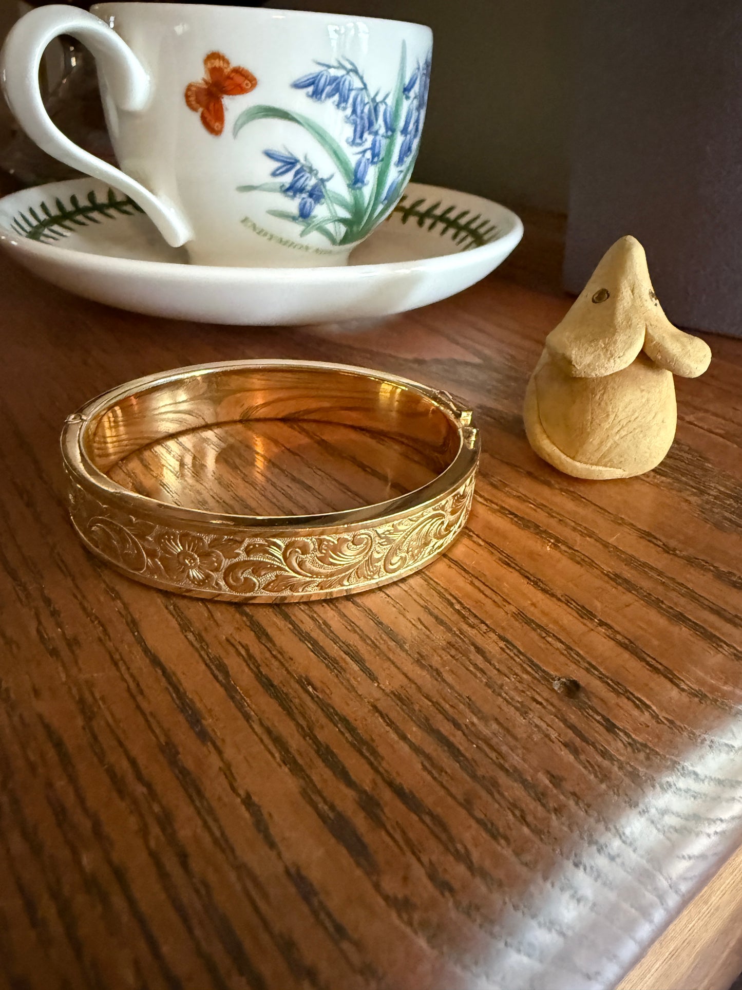 French Vintage to Antique FLORAL Gold Filled Bracelet Hinged Bangle