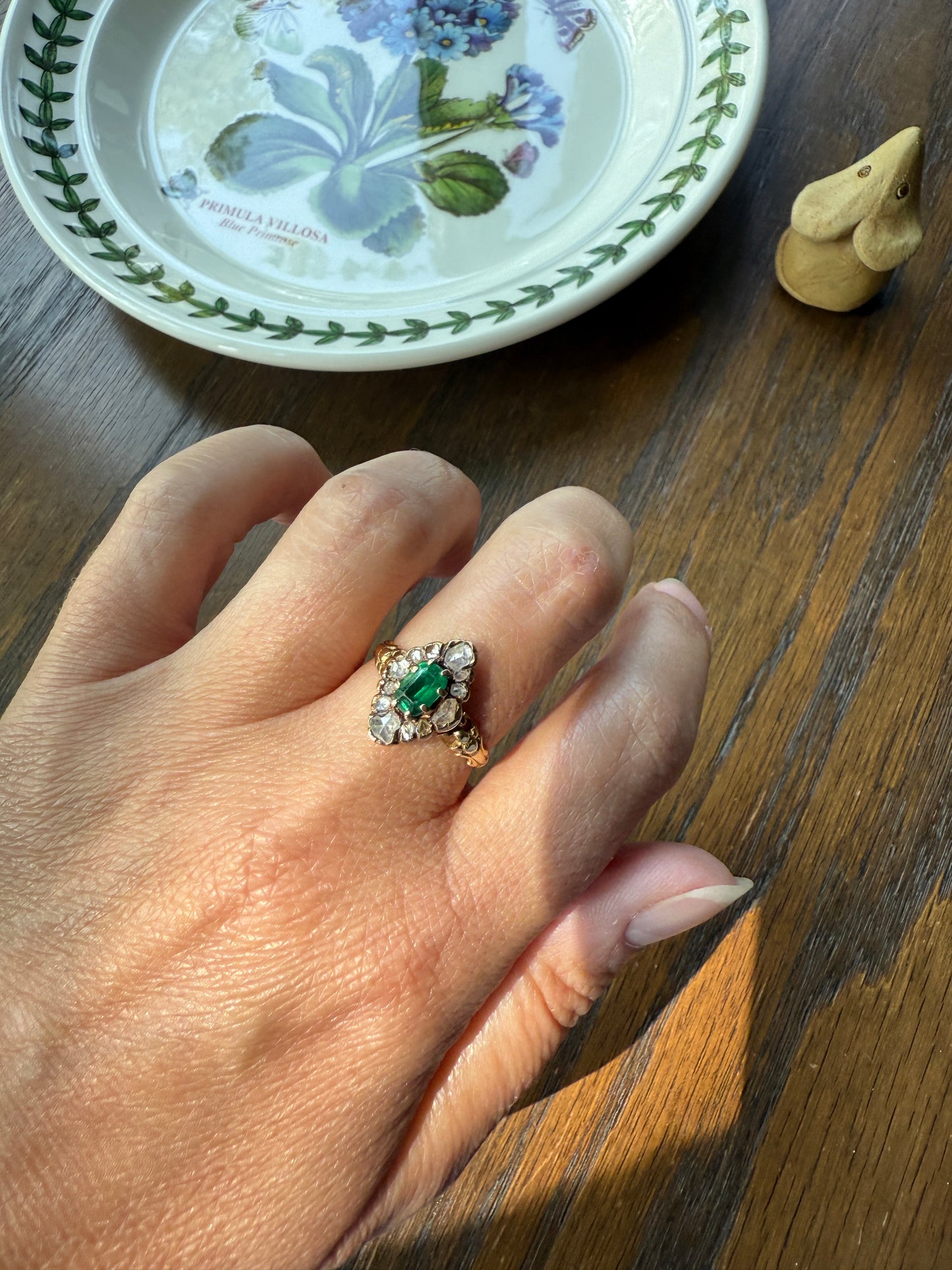 BOWS Green Spinel Rose Cut DIAMOND Cluster Halo French Antique Ring 18k Gold Victorian Art Nouveau Belle Epoque