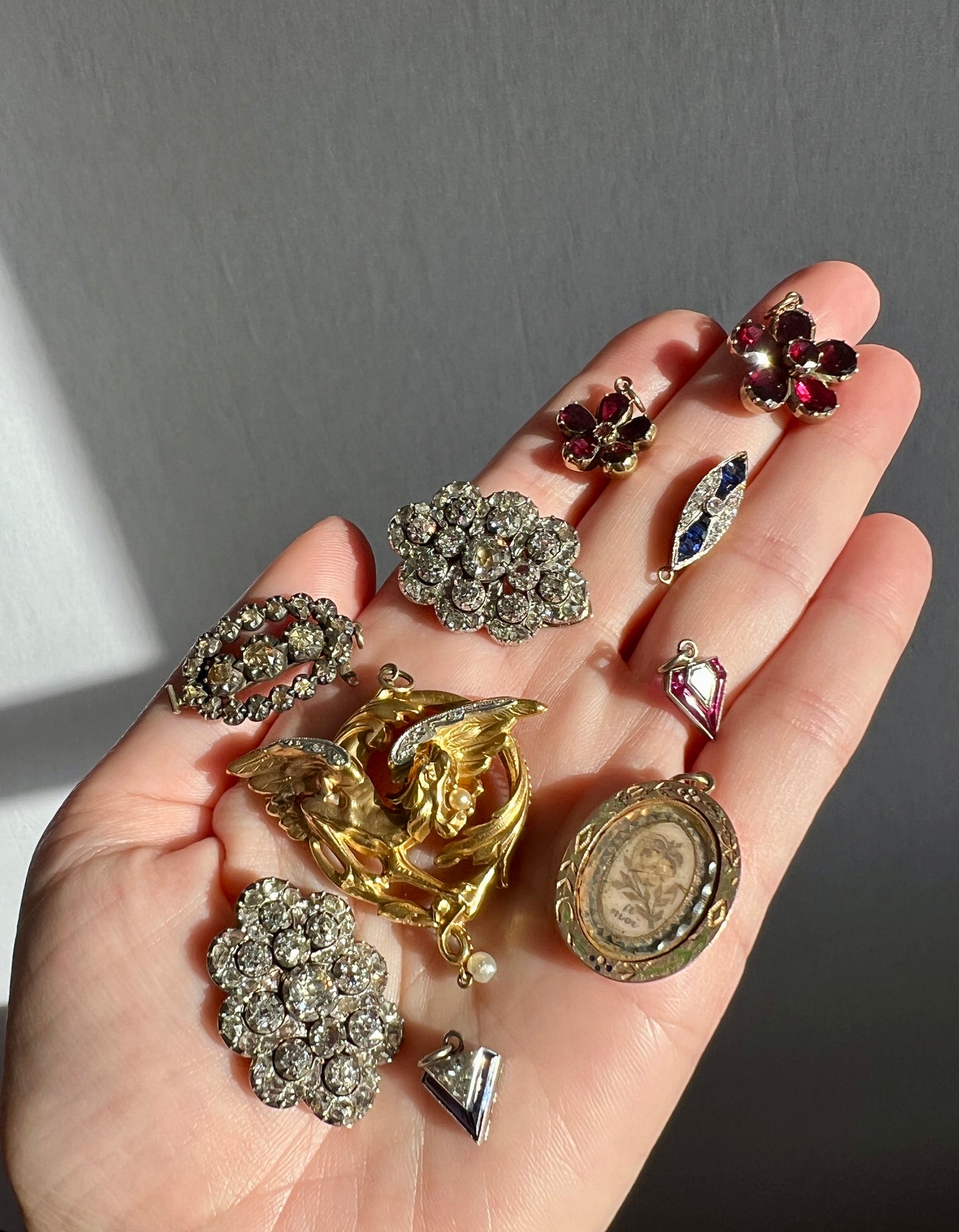 PENTAGON Antique RARE 5 Sided Shield Kite Lozenge Old Cut DIAMOND 18k White Gold Eye Clean Pendant Art Deco Pink Ruby Halo One of Kind Gift Charm