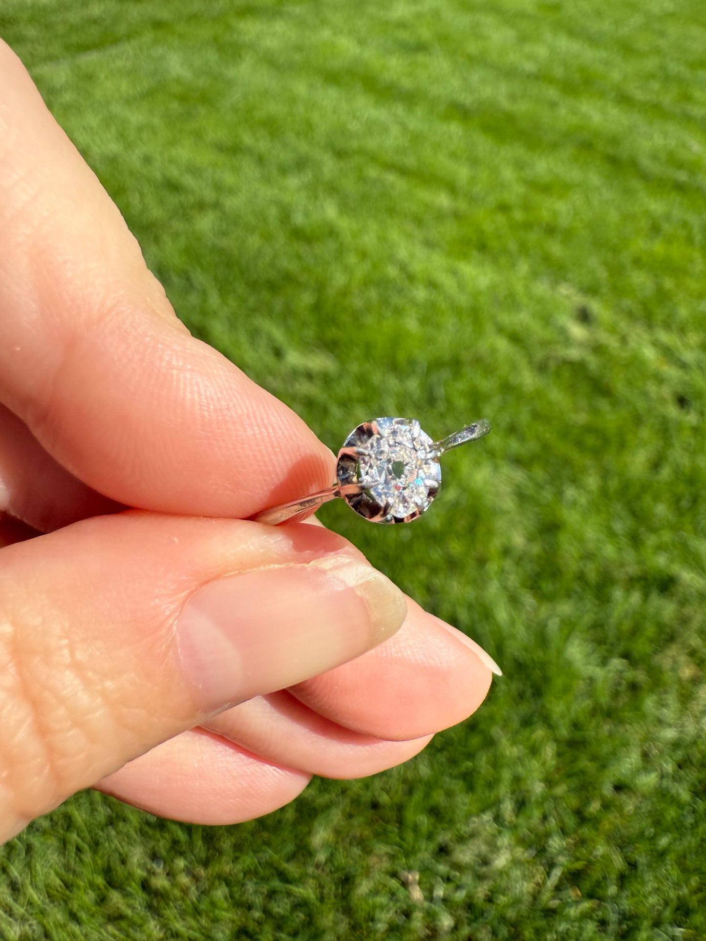 PEAR Old Mine Cut DIAMOND .5 Carat Antique Solitiare Ring French Platinum Skinny Band Buttercup Daily Wear Engagement Setting OmC