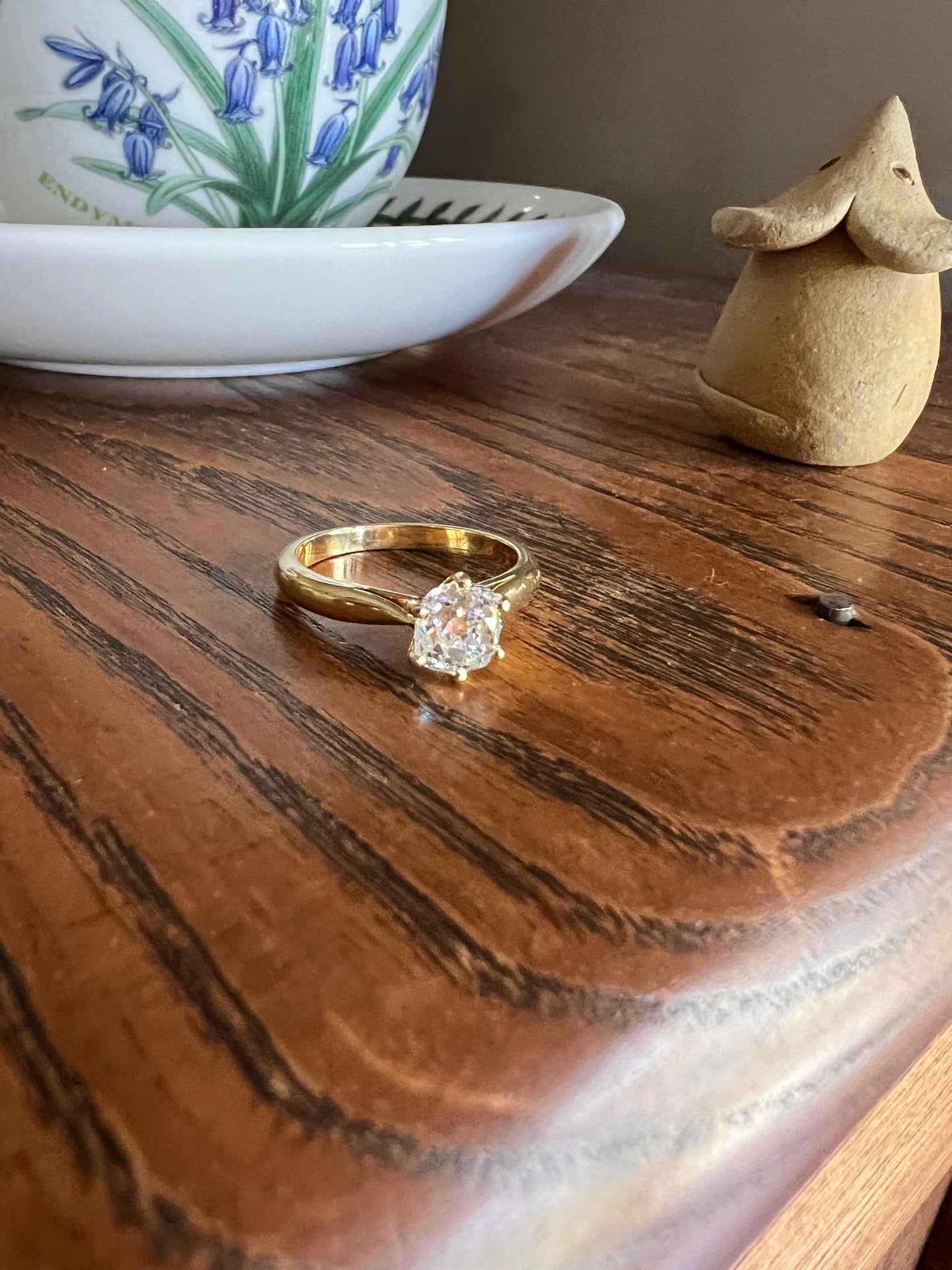 Vintage EYE CLEAN 1 Carat + French Solitaire Ring Chunky Antique Cushion Old Mine Cut DIAMOND Band 18k Gold Engagement