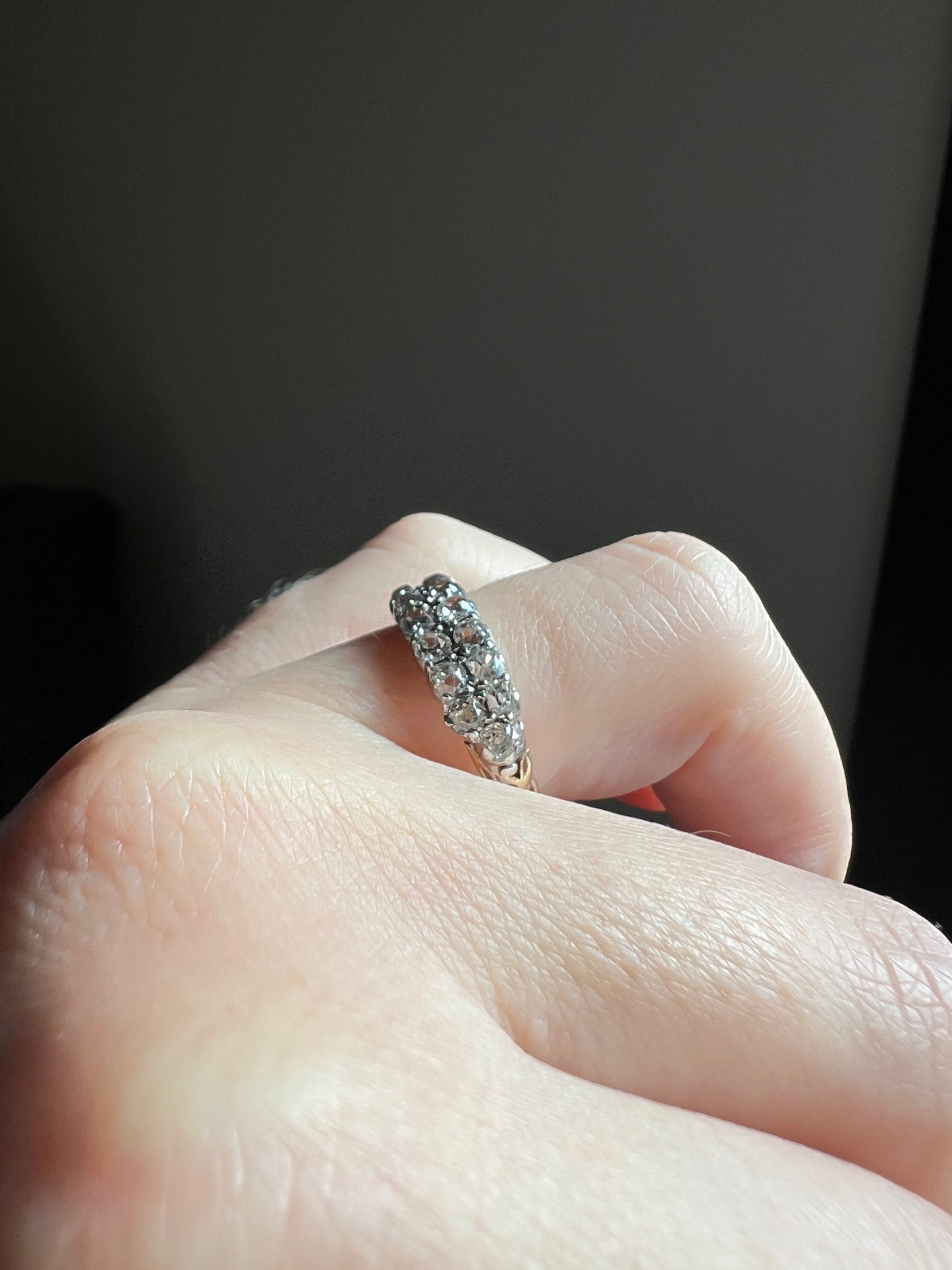 Antique 1.25 Carat Chunky Old Mine Cut DIAMOND Victorian 14k Gold Silver Double Row Ring Collet Set Band Romantic Gift Stacker 1.25ctw OMC