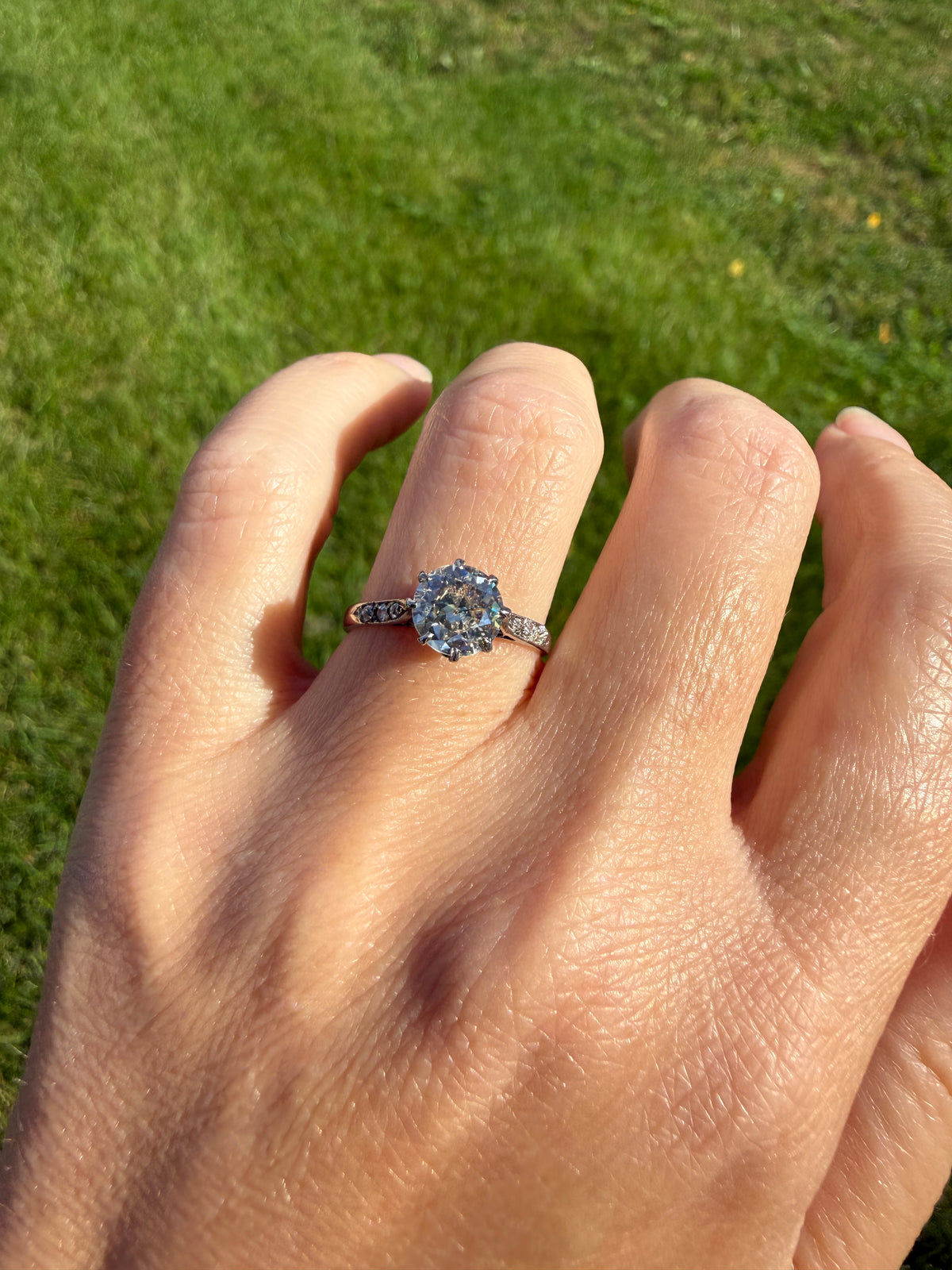 Antique Art Deco One Carat + Natural Old European Cut DIAMOND Solitaire Engagement Ring Old Mine Stacker 18k White Gold Wedding