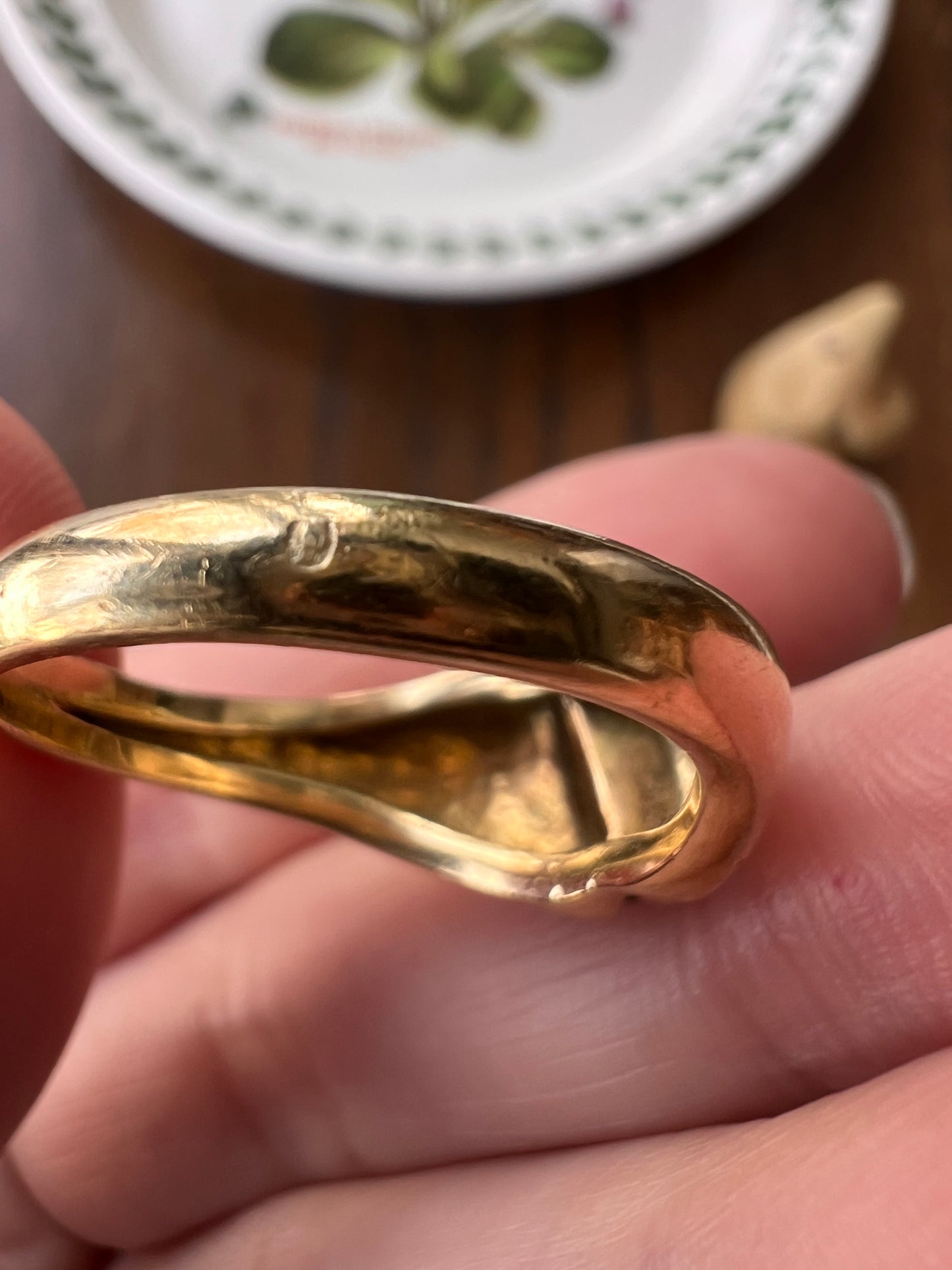 Angled Green TOURMALINE Geometric Gypsy Band Ring French Vintage 18k Gold Unisex