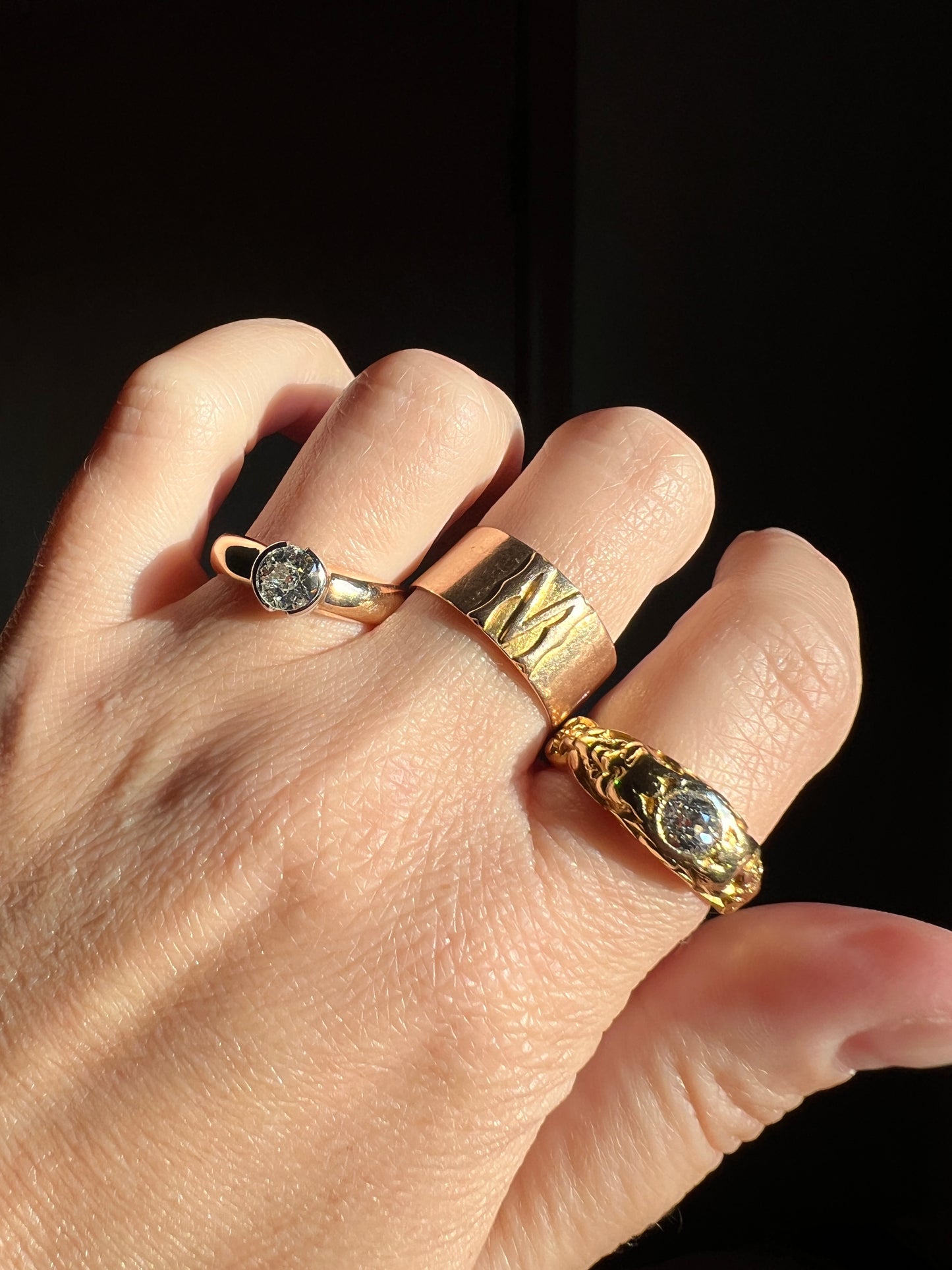 Vintage .6 Carat Antique Old Mine Cut DIAMOND French Art Deco Bezel Set Ring Stacker Band 18k Gold Solitaire