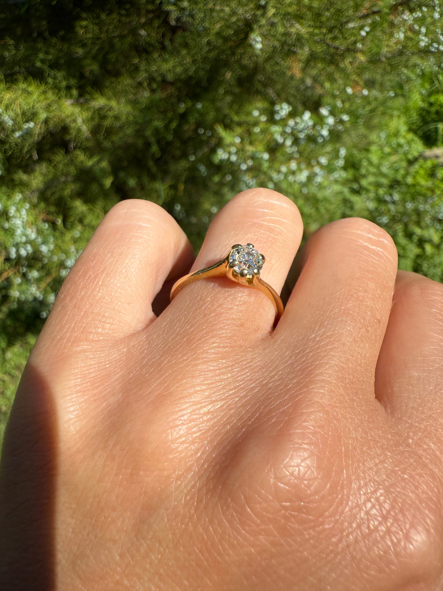 Antique .5 Carat Eye Clean Old Mine Cut Diamond 18k Gold French Swirl Setting Engagement Ring Solitaire