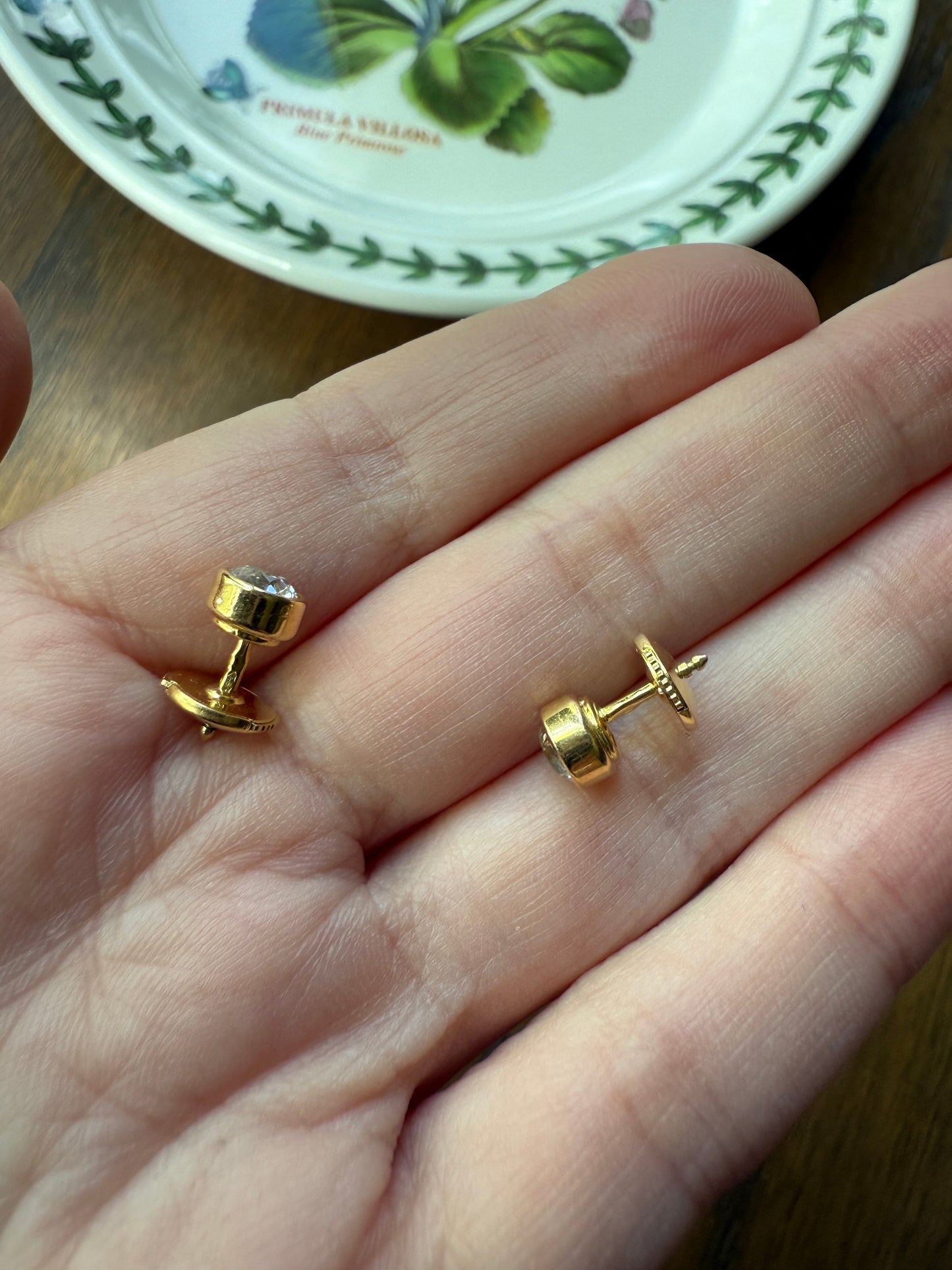 Eye Clean! Bezel Set Old Mine Cut 1 Carat Tdw DIAMOND Stud Earrings 18k GOLD Fiery Antique Stones Minimalist 1ctw OMC