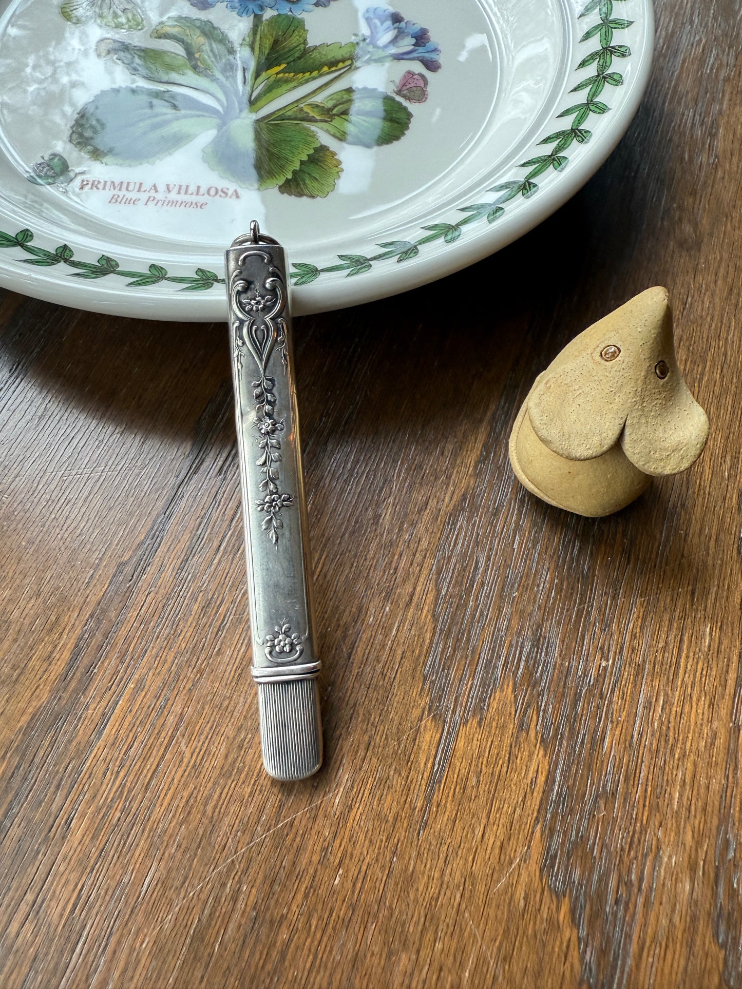 Floral Solid Silver French Chatelaine Pencil Needle Case Pendant
