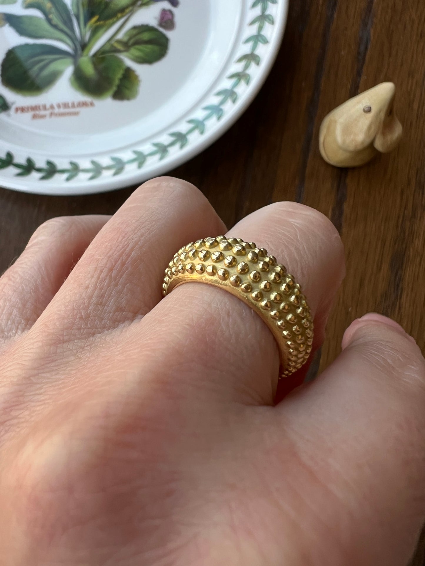 Heavy Ball Rivet Domed Band French Beaded 18k Gold Ring Satin & Shine Chunky Bombe Stacker Glowing 360 Texture Layering