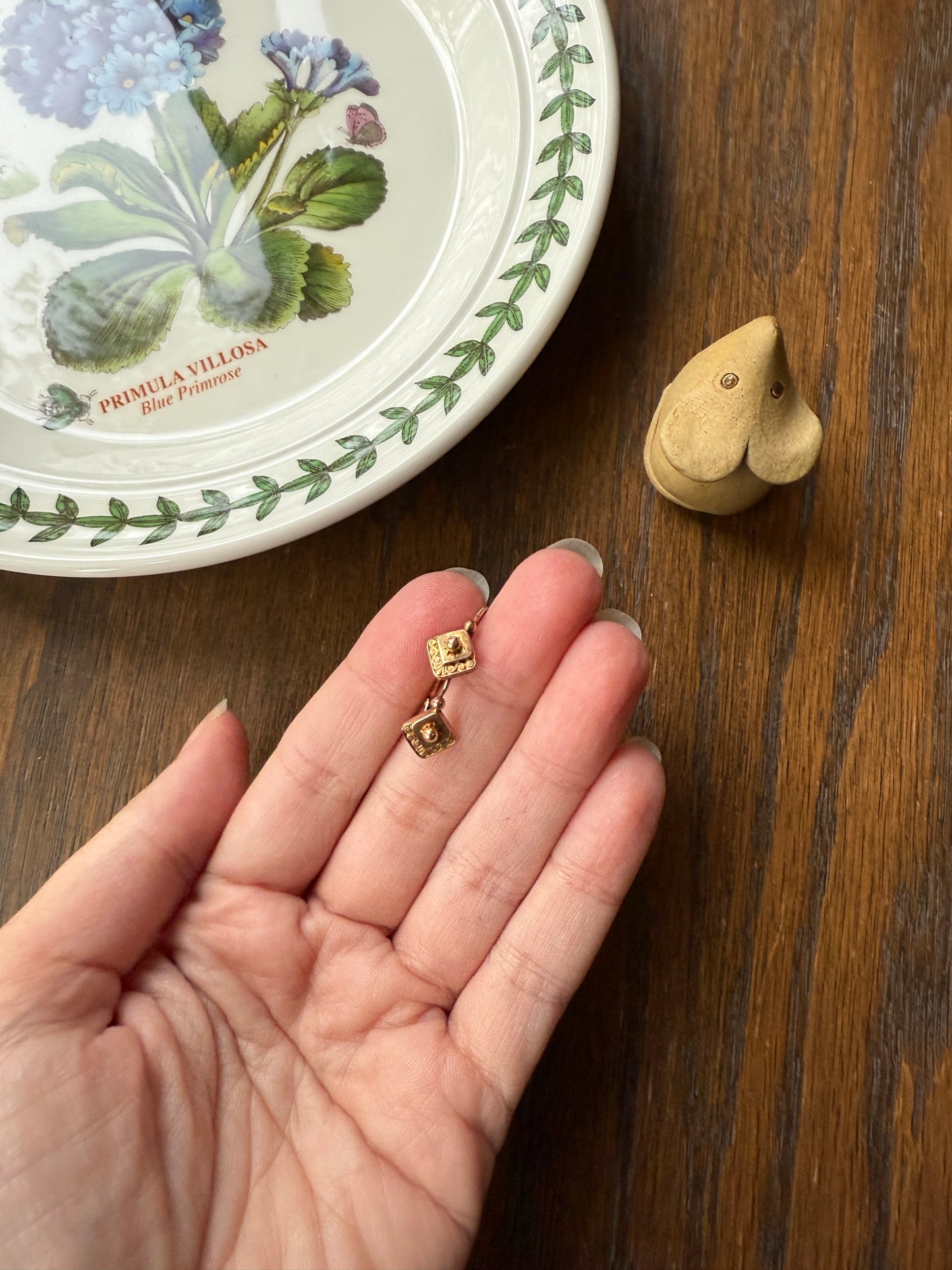 Dormeuse Dangle Earrings French ANTIQUE " FIX " Brand Rose Gold Fill Ball Rivet Bead Geometric