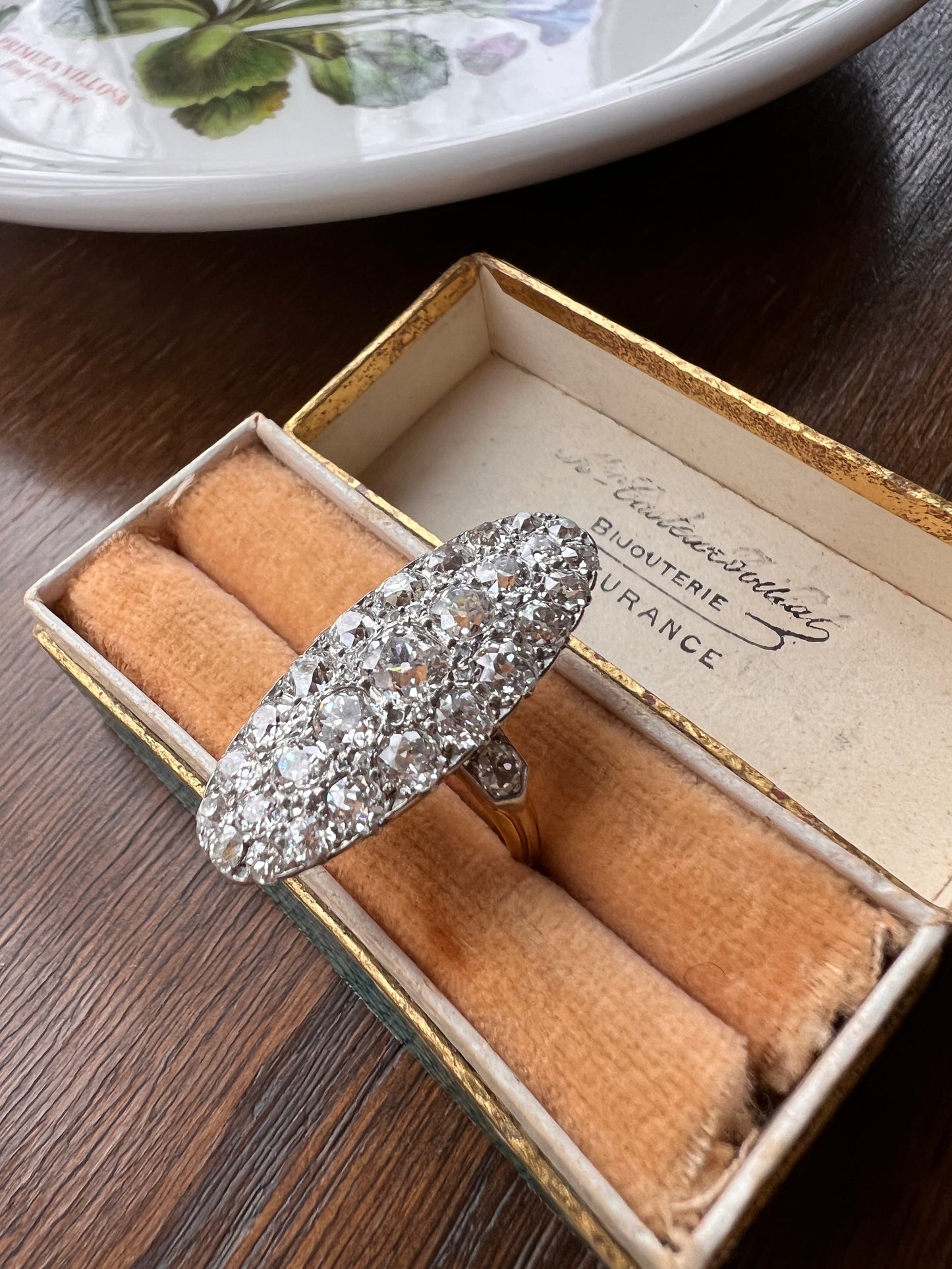 XL Oval French ANTIQUE 3.2 Carat 29 Old Mine Cut DIAMOND 15 Rose Cluster Ring