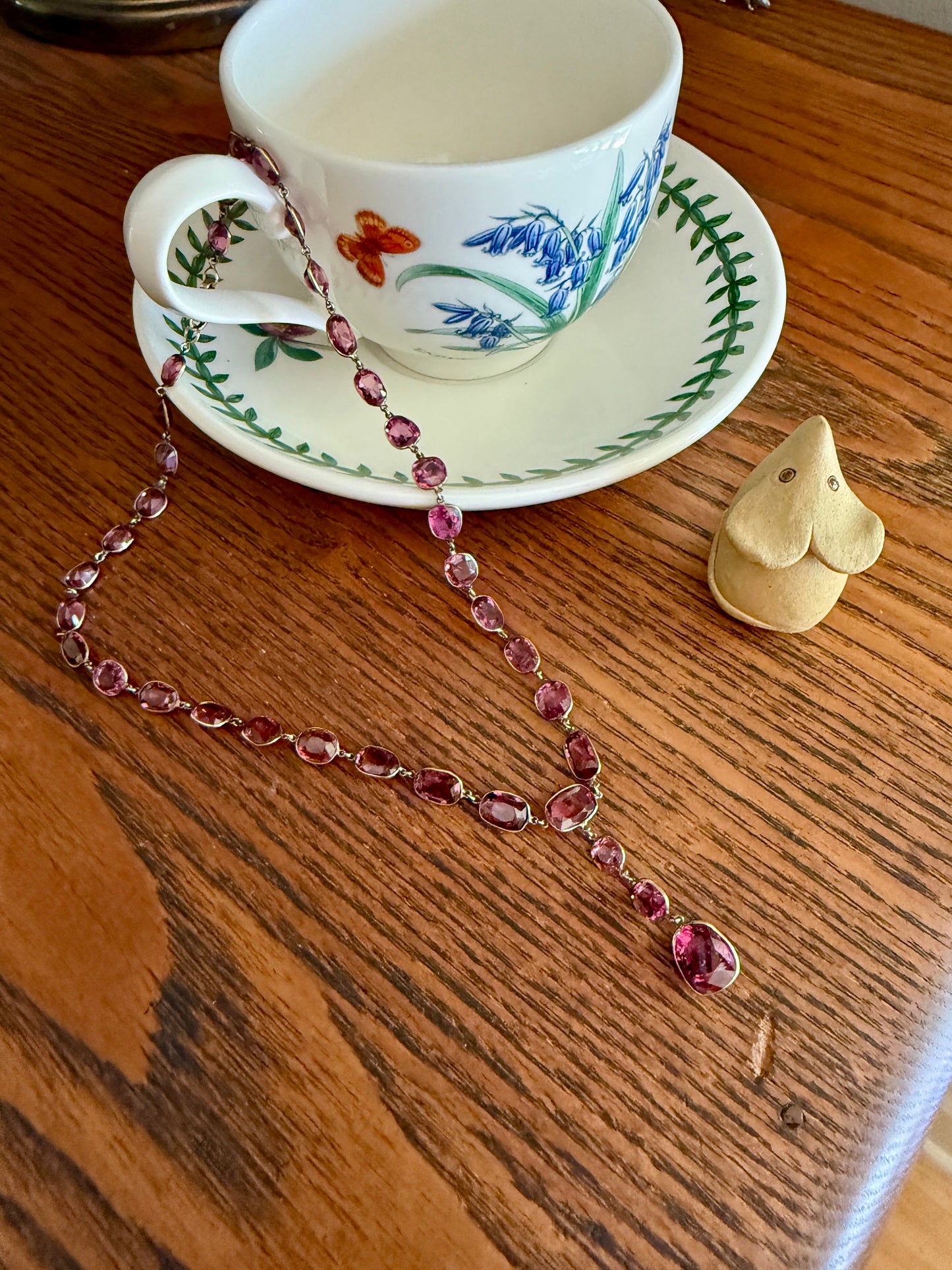 Antique 36 GARNET Riviera Station Chain 10k GOLD Berry Purple Pink Chunky Lariat Y Necklace Collar