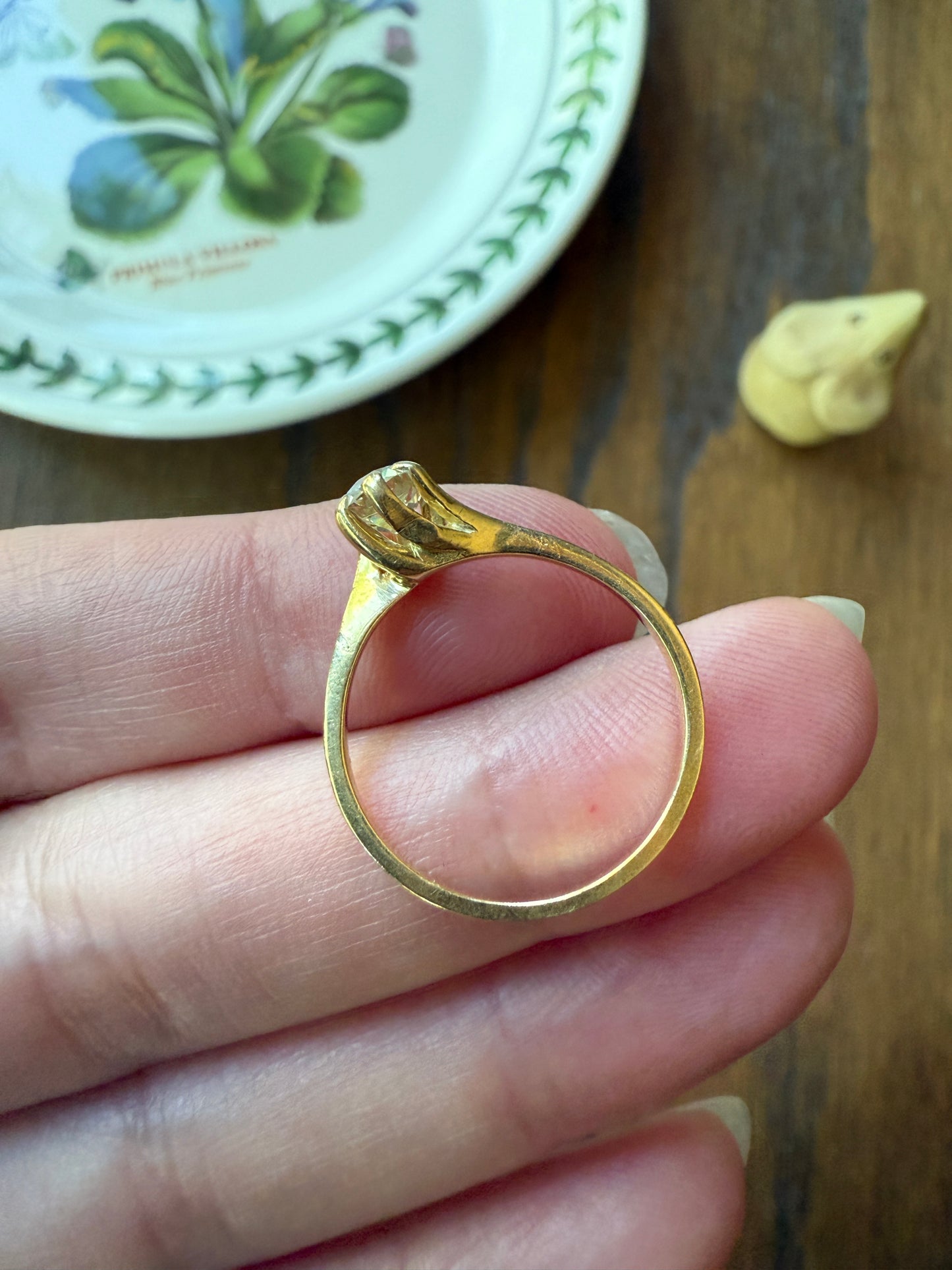 Antique .5 Carat Eye Clean Old Mine Cut Diamond 18k Gold French Swirl Setting Engagement Ring Solitaire