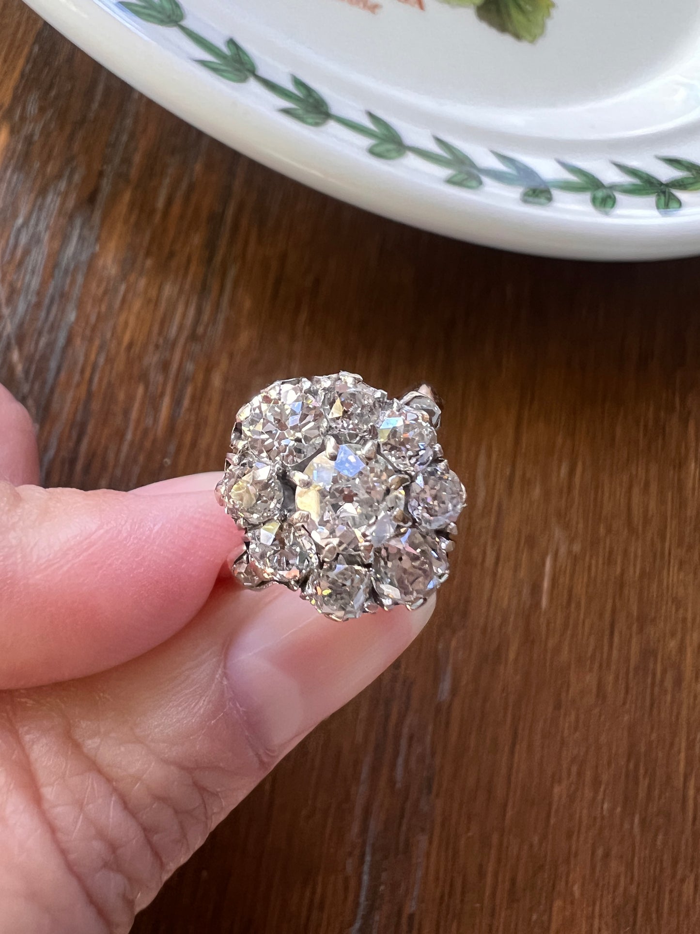 My Best ANTIQUE 2.15 Carat 11 Old Mine Cut DIAMOND Daisy Cluster Ring 18k Rose Gold & PLATiNUM Belle Epoque Oval