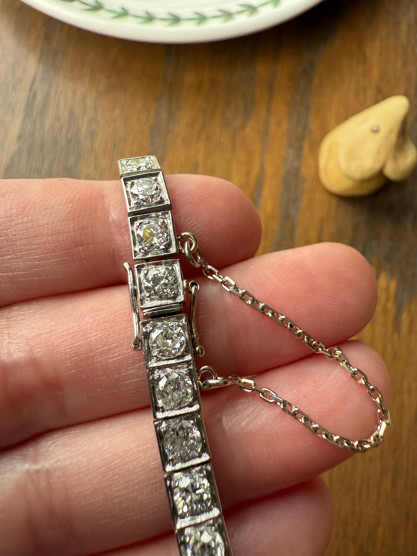 Antique 9.5 CARAT 35 Old European & Mine Cut DIAMOND Line Riviera Tennis Bracelet Platinum French Square Bezel Rivere Wriststack 9.5Ctw OmC