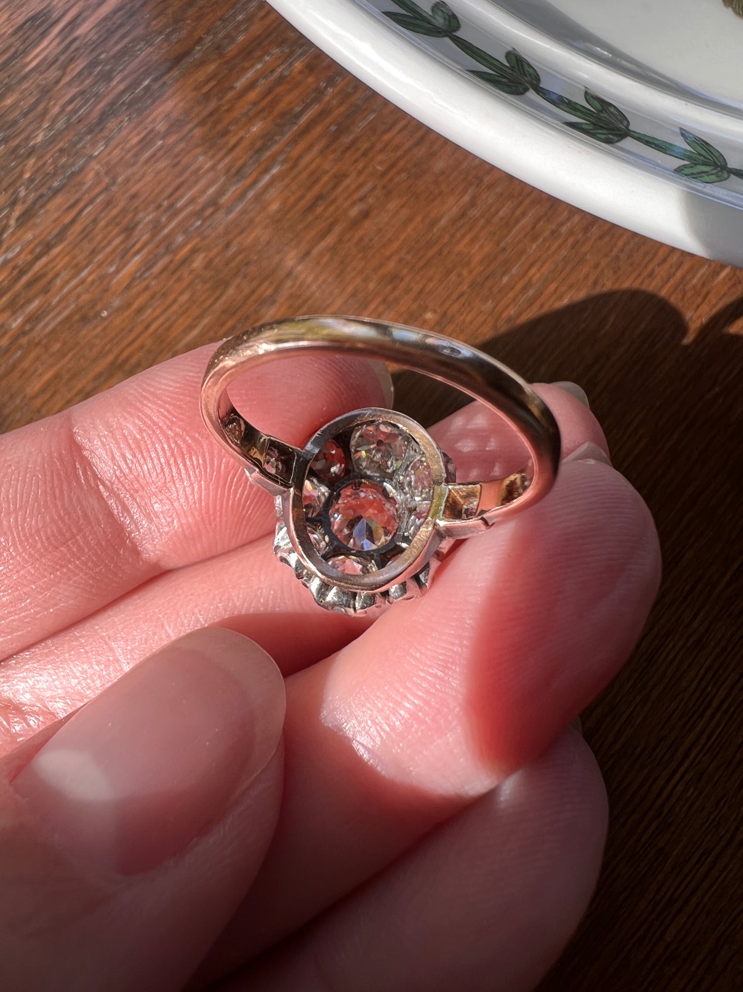 My Best ANTIQUE 2.15 Carat 11 Old Mine Cut DIAMOND Daisy Cluster Ring 18k Rose Gold & PLATiNUM Belle Epoque Oval