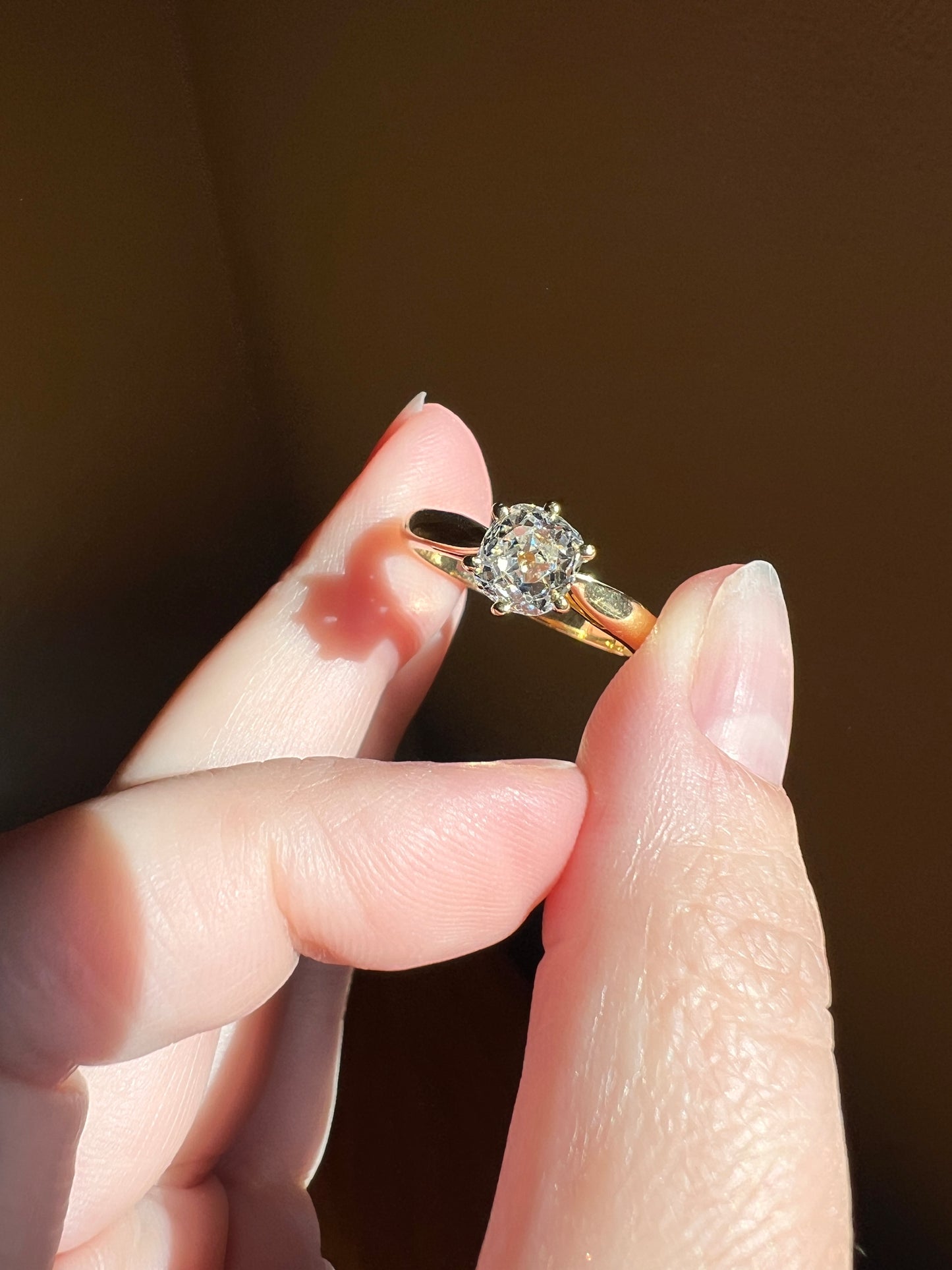 Vintage EYE CLEAN 1 Carat + French Solitaire Ring Chunky Antique Cushion Old Mine Cut DIAMOND Band 18k Gold Engagement