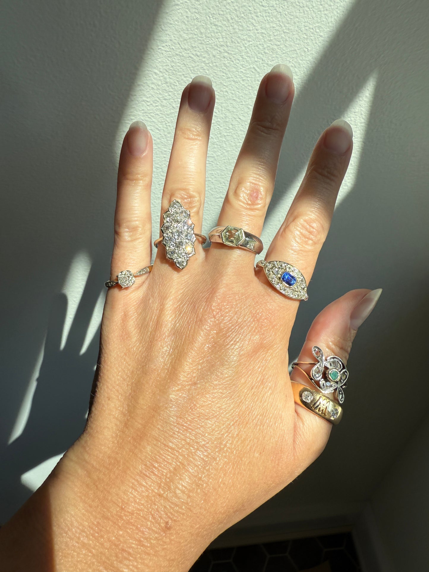 Heavy AM W Old Mine Cut Diamond Gypsy Ring 9.3g 18k Gold Band Solid Chunky Figural Initial Monogram Ring Stacker Man Or Unisex .4 Carat OMC