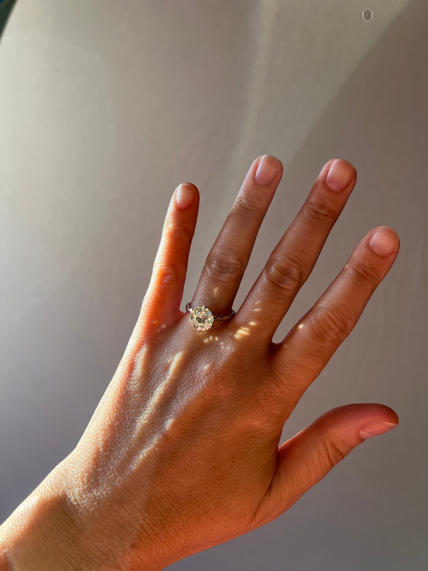 Exceptional French Vintage to Antique 2.3 CARAT Transitional Cut DIAMOND Eye Clean Solitaire Engagement Ring 18k White Gold Fiery Stacker