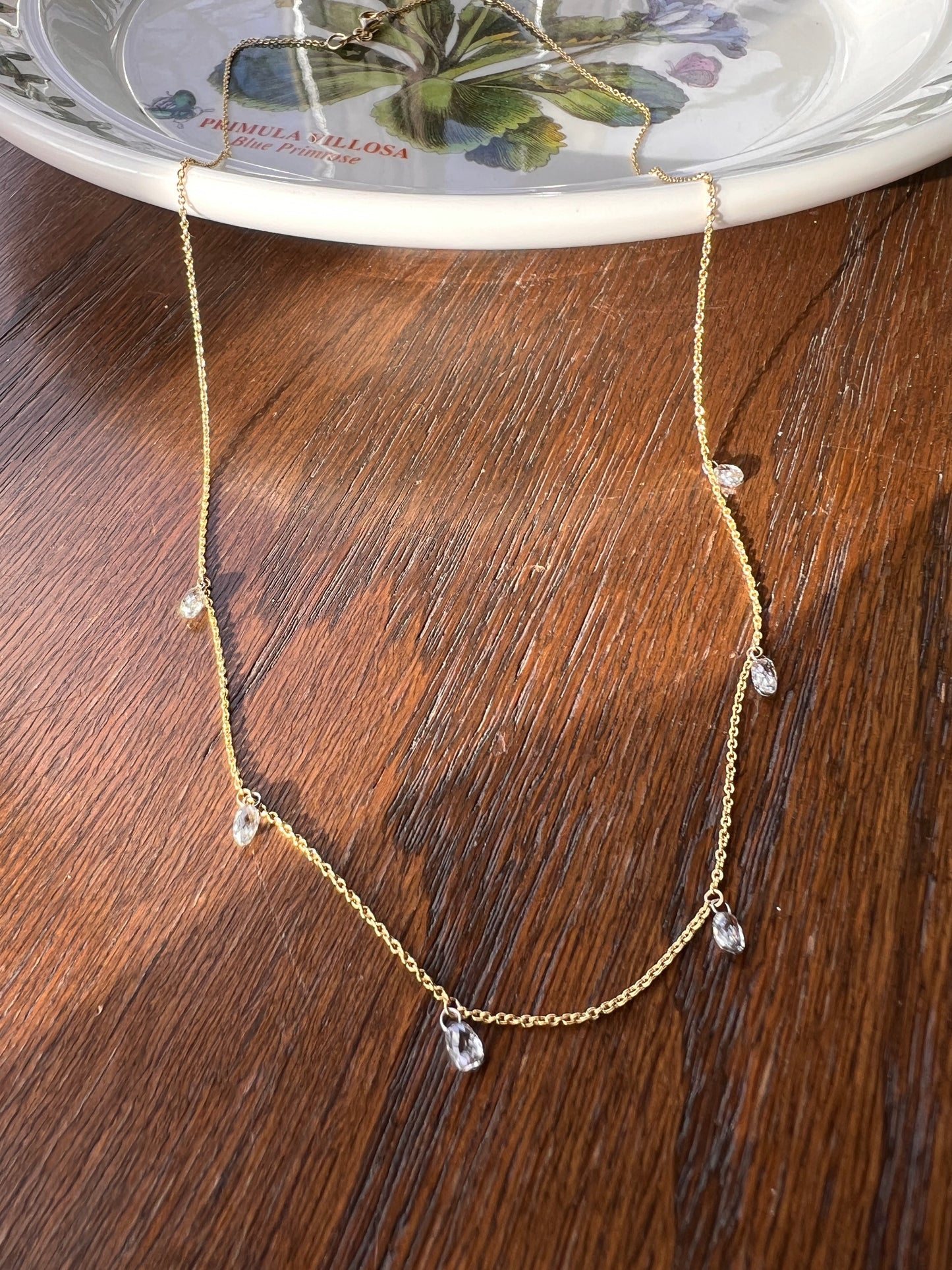 Vintage 1.2 Carat BRIOLETTE Diamonds Multi Drop Necklace 14k Gold Chain Faceted 3D Dangle Pendants