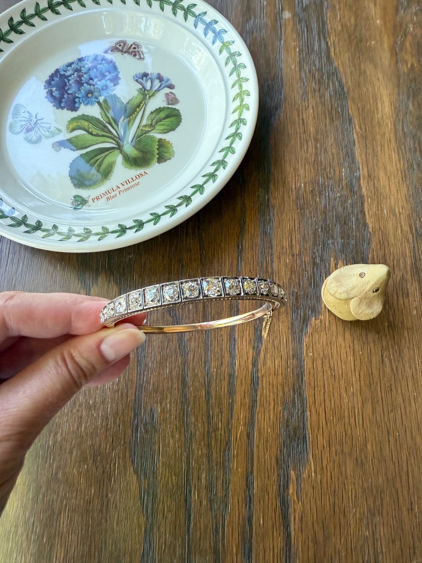 Antique 6.5 CARAT Old Mine Cut DIAMOND Hinged Bangle Line Bracelet 18k Gold Silver Top
