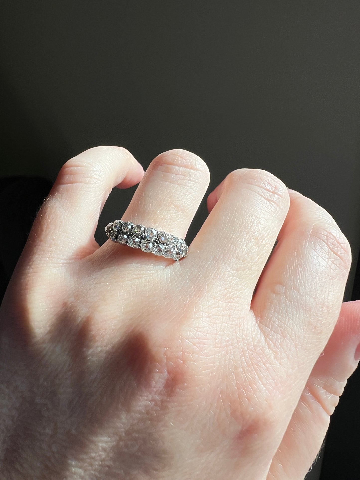 Antique 1.25 Carat Chunky Old Mine Cut DIAMOND Victorian 14k Gold Silver Double Row Ring Collet Set Band Romantic Gift Stacker 1.25ctw OMC
