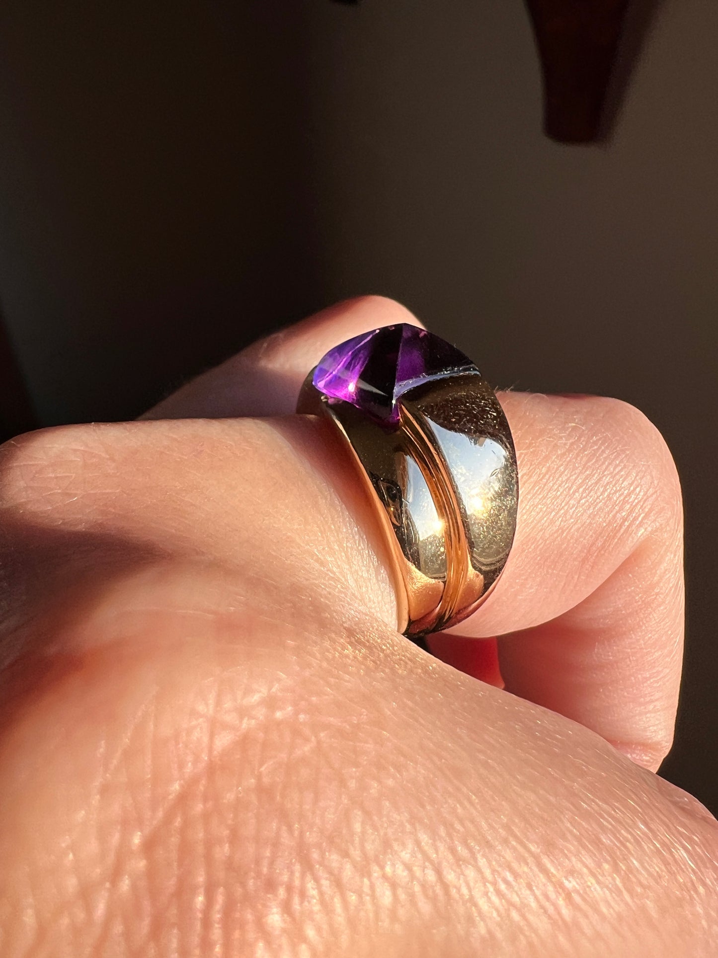 PYRAMID Cut GUMDROPS Vintage SUGARLOAF Purple Amethyst Wide Band Ring 18k Gold French Glowing Chunky Stacker Retro