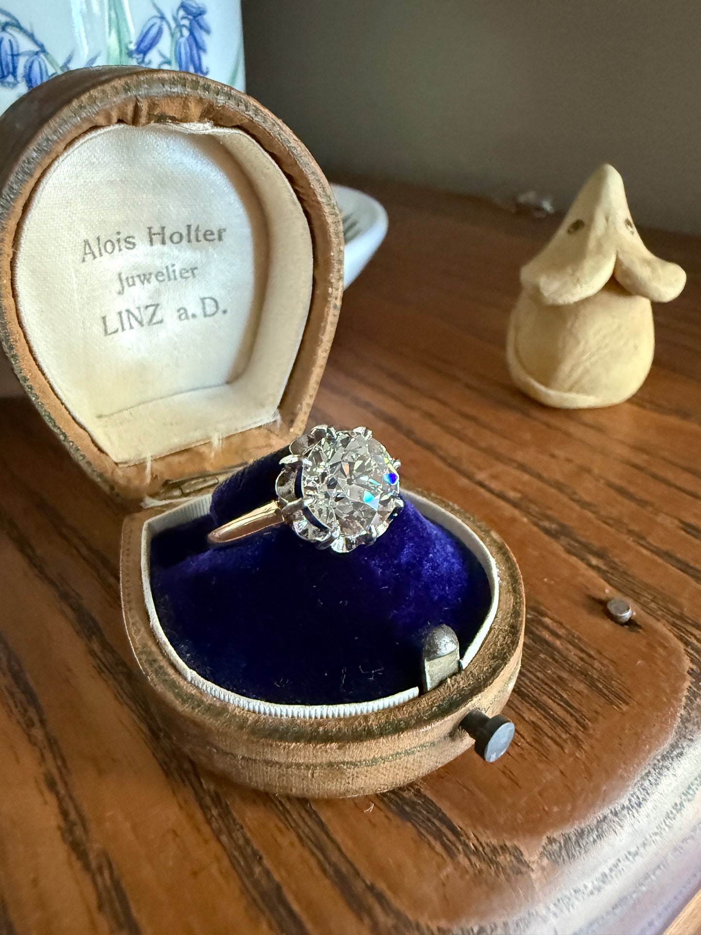 Special French Original Antique 3.5 CARAT Old European Cut DIAMOND Eye Clean Solitaire Engagement Ring 18k Rosy Gold Platinum Fiery OEC