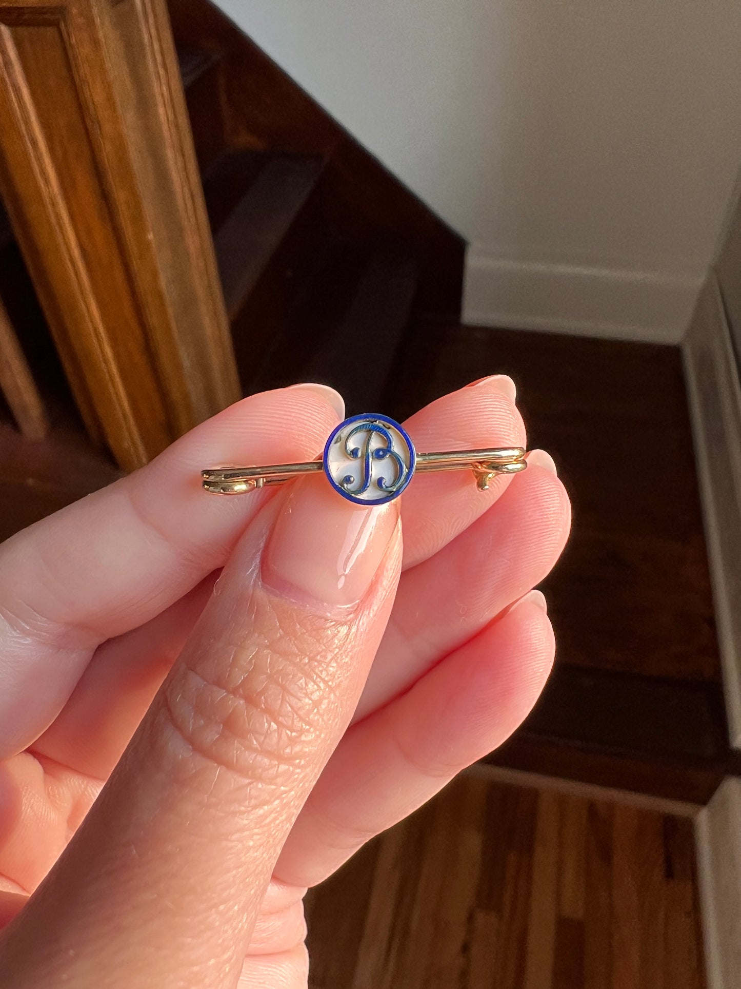 CARTIER Antique Rare BOXED Dated 1912 Letter B Initial Safety Pin Pendant Charm Holder Connector Extender Art Nouveau