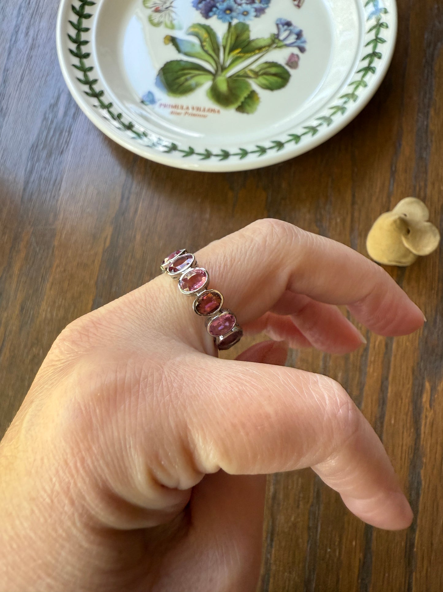 PINK TOURMALINE 5 Carats Natural French Vintage ETERNITY Ring 14k White Gold Wide Band Oval Pale Dusty Rose Light Dark Hue Chunky Stacker
