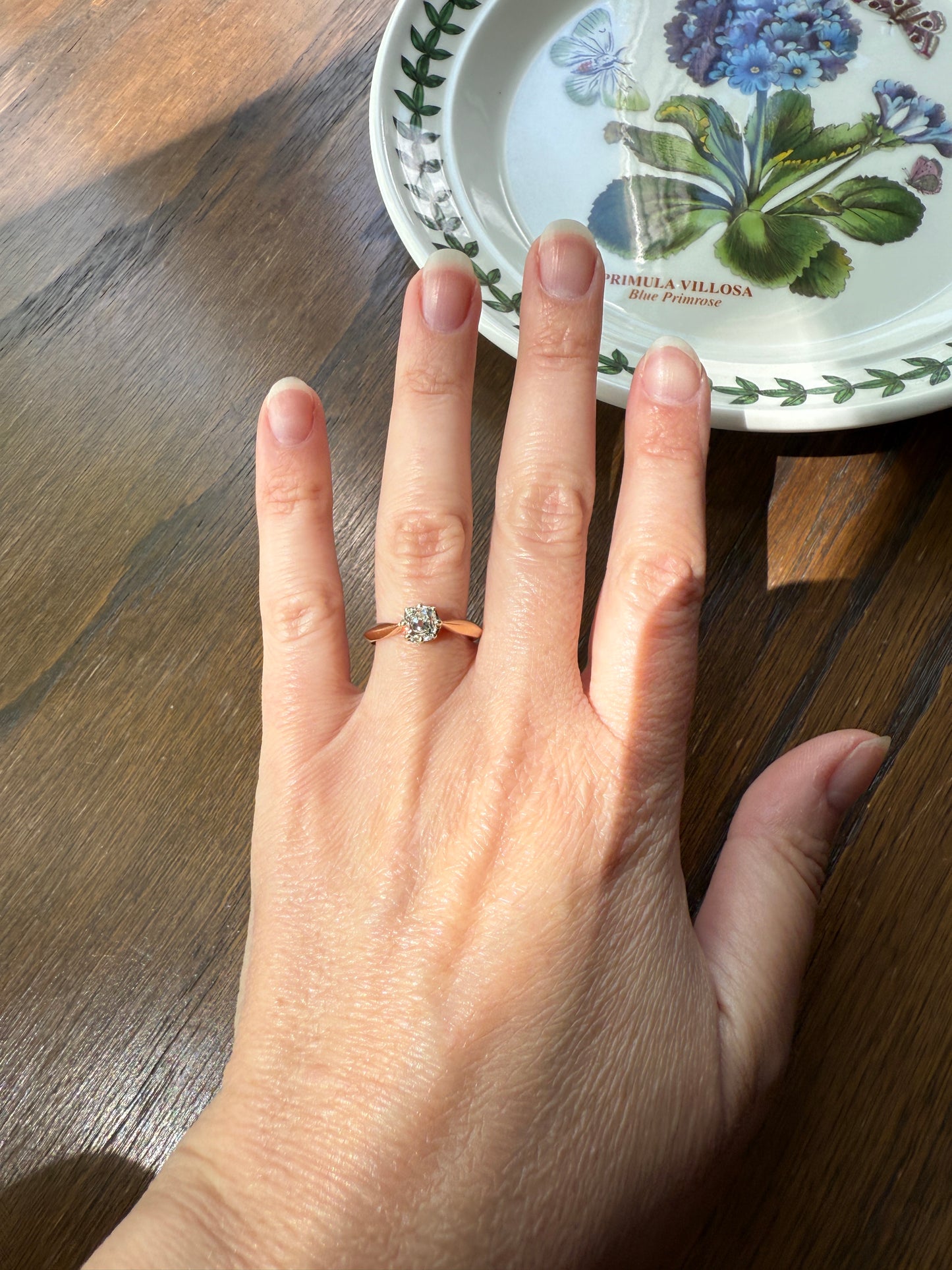 Antique Eye Clean .65 Carat Elongated Old Mine Cut DIAMOND French Solitaire Engagement Ring Stacker 18k Gold Wedding Prong Set OMC Gift
