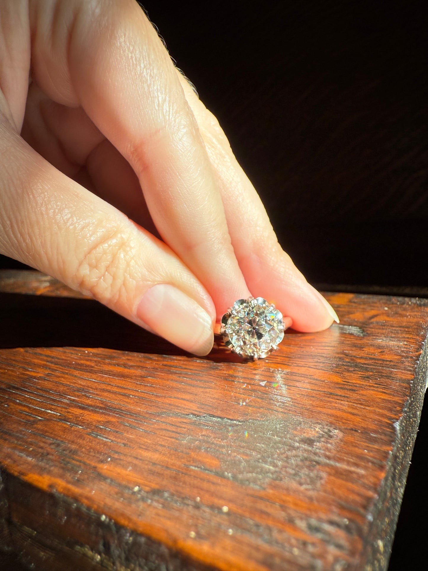 Special French Original Antique 3.5 CARAT Old European Cut DIAMOND Eye Clean Solitaire Engagement Ring 18k Rosy Gold Platinum Fiery OEC