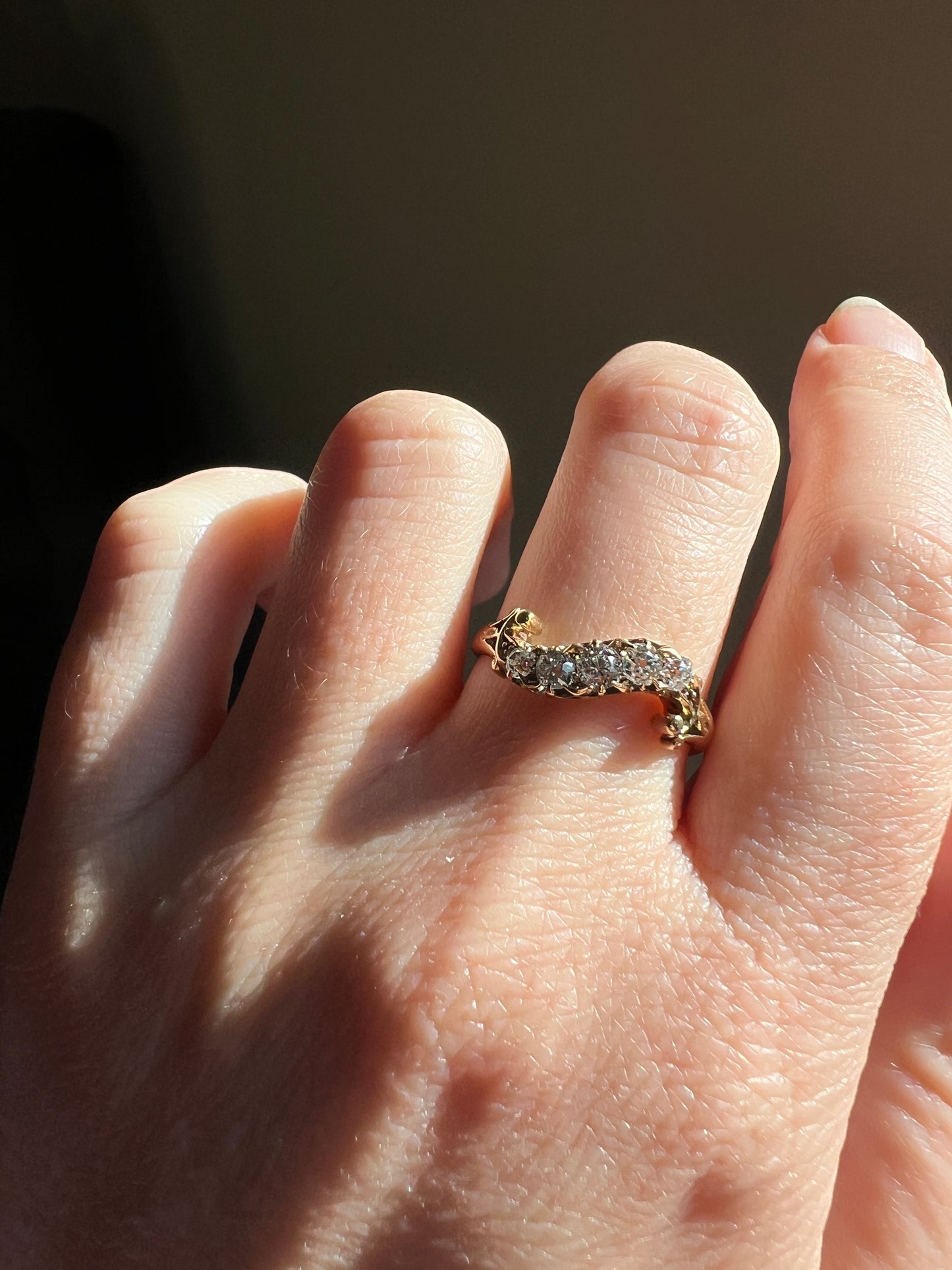 RESERVED - Final Payment - SWIRL Old Mine Cut DIAMOND Five Stone Band Crossover Ring Swirl Band 18k Gold Antique Bypass Ornate Stacker Victorian