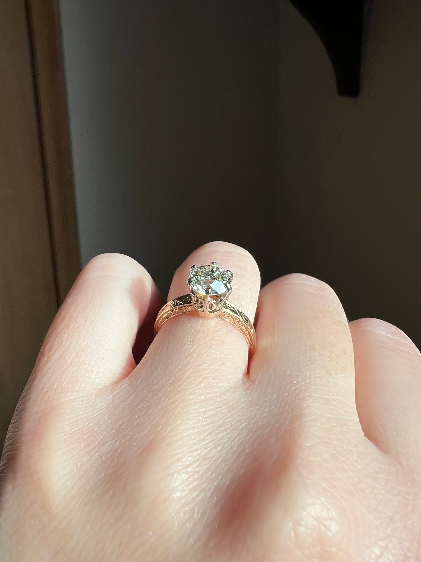 ANTIQUE 1.1 Carat Old European Cut DIAMOND Engagement Solitaire Ring Eye Clean 14k Gold by JR Wood Engraved