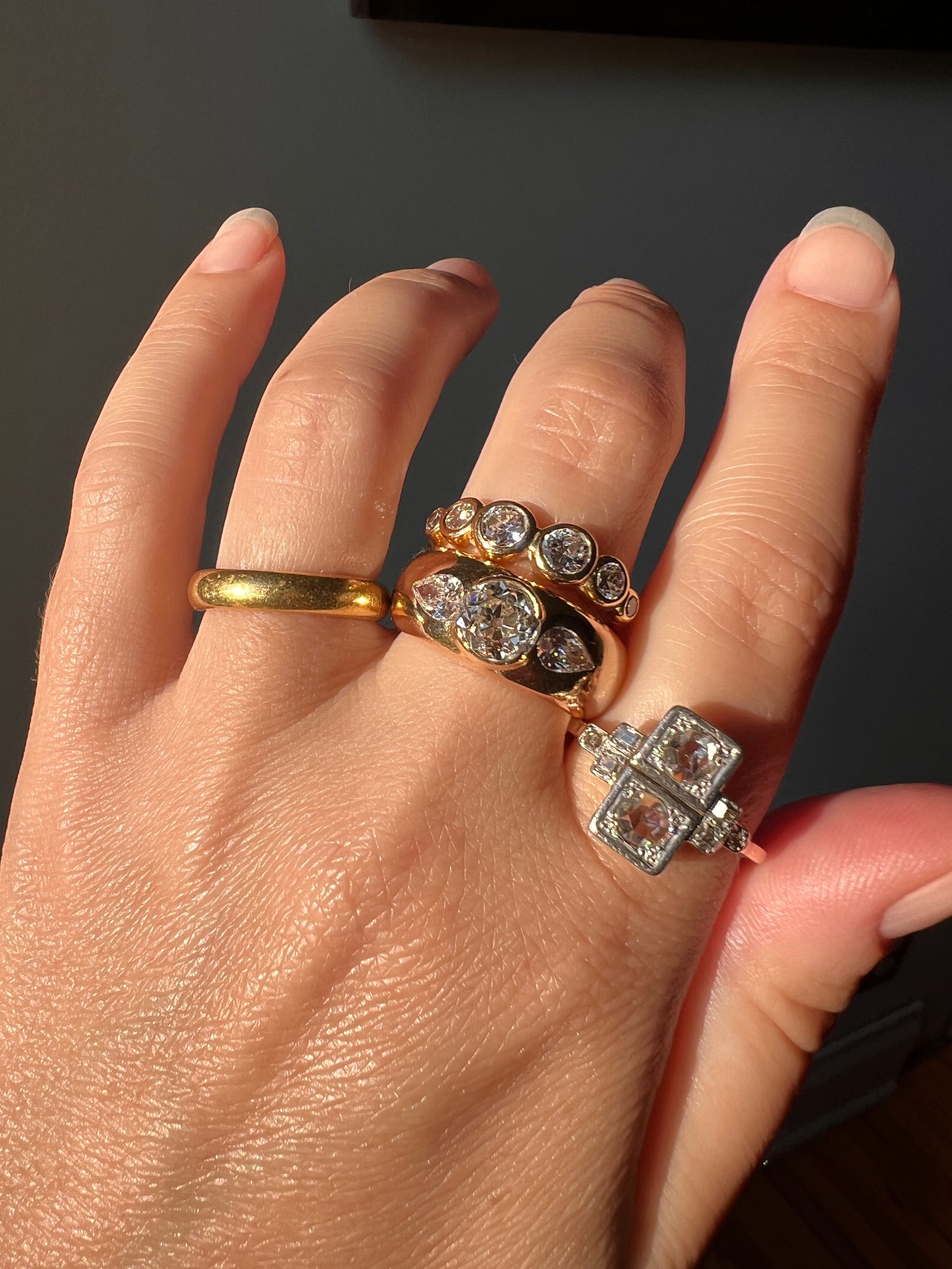 Unique SIX Stone .84 Carat Old European Transitional Cut DIAMOND Set Band Stacker Ring 18k Gold French Vintage
